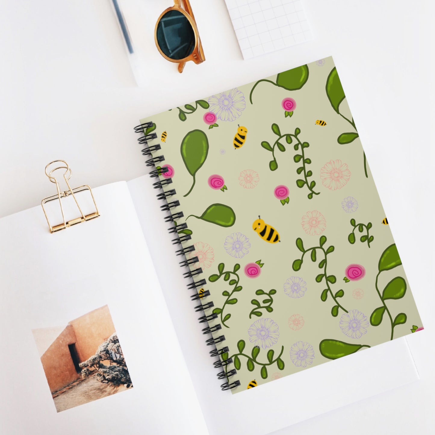 Floral Bee Spiral Notebook