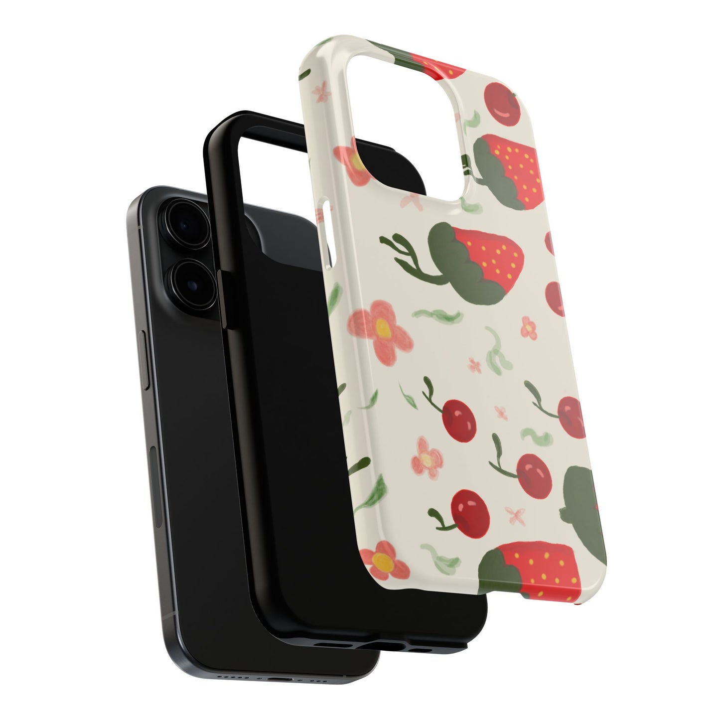 Phone Cases - Strawberry Cherry Floral Pattern Design, Fun Nature-Inspired Vibe