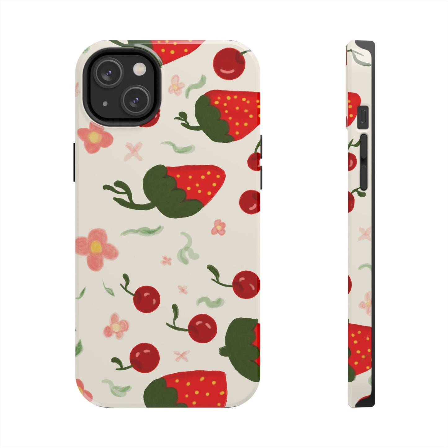 Phone Cases - Strawberry Cherry Floral Pattern Design, Fun Nature-Inspired Vibe