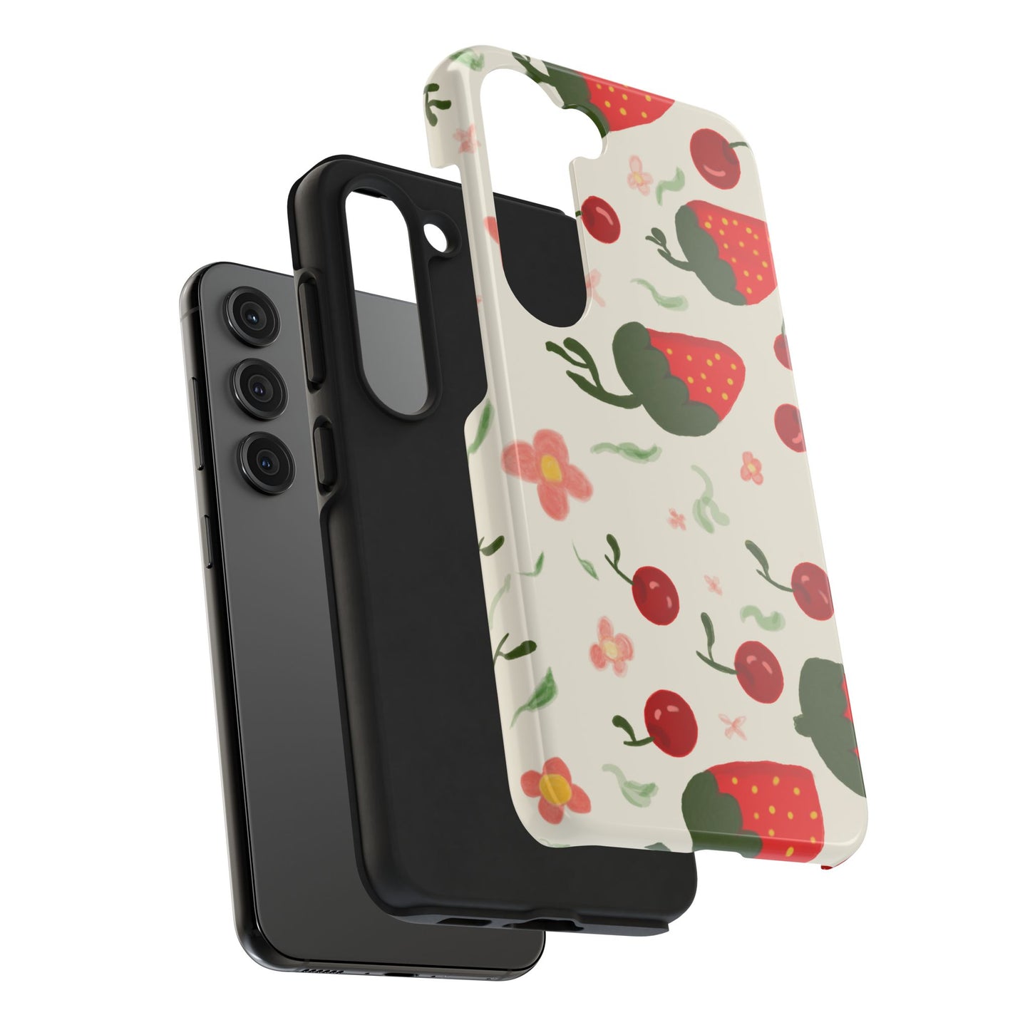 Phone Cases - Strawberry Cherry Floral Pattern Design, Fun Nature-Inspired Vibe