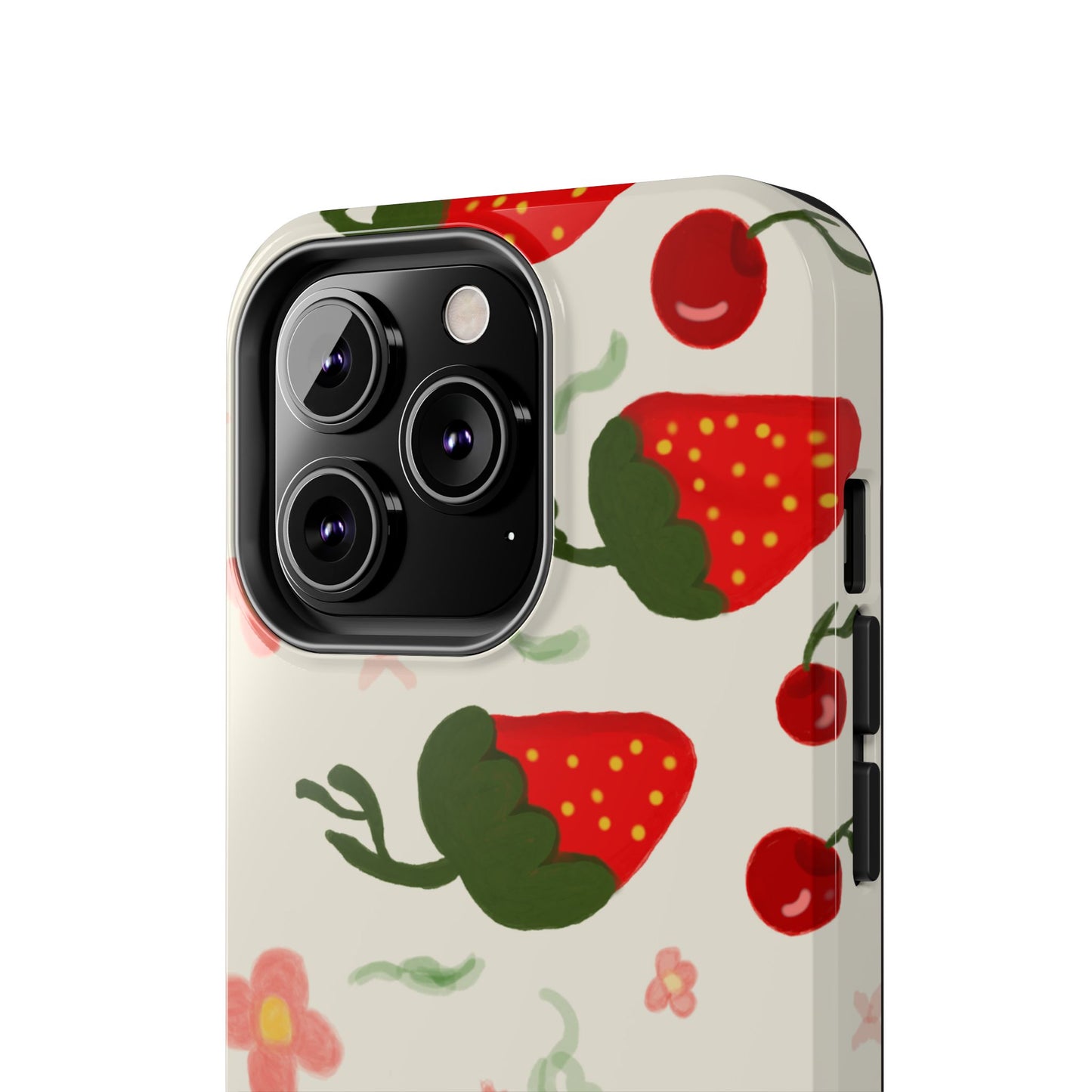 Phone Cases - Strawberry Cherry Floral Pattern Design, Fun Nature-Inspired Vibe