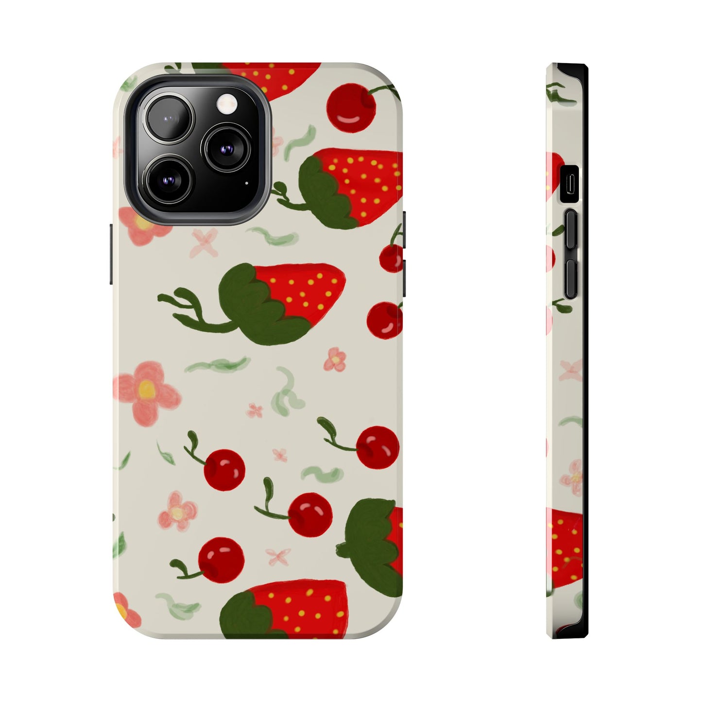 Phone Cases - Strawberry Cherry Floral Pattern Design, Fun Nature-Inspired Vibe