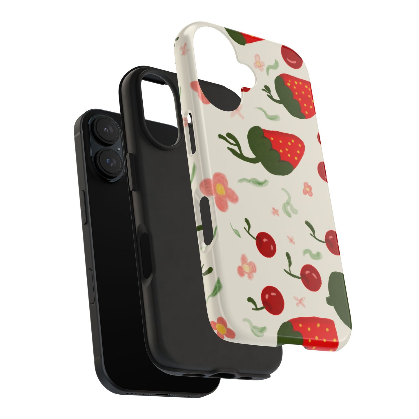 Phone Cases - Strawberry Cherry Floral Pattern Design, Fun Nature-Inspired Vibe
