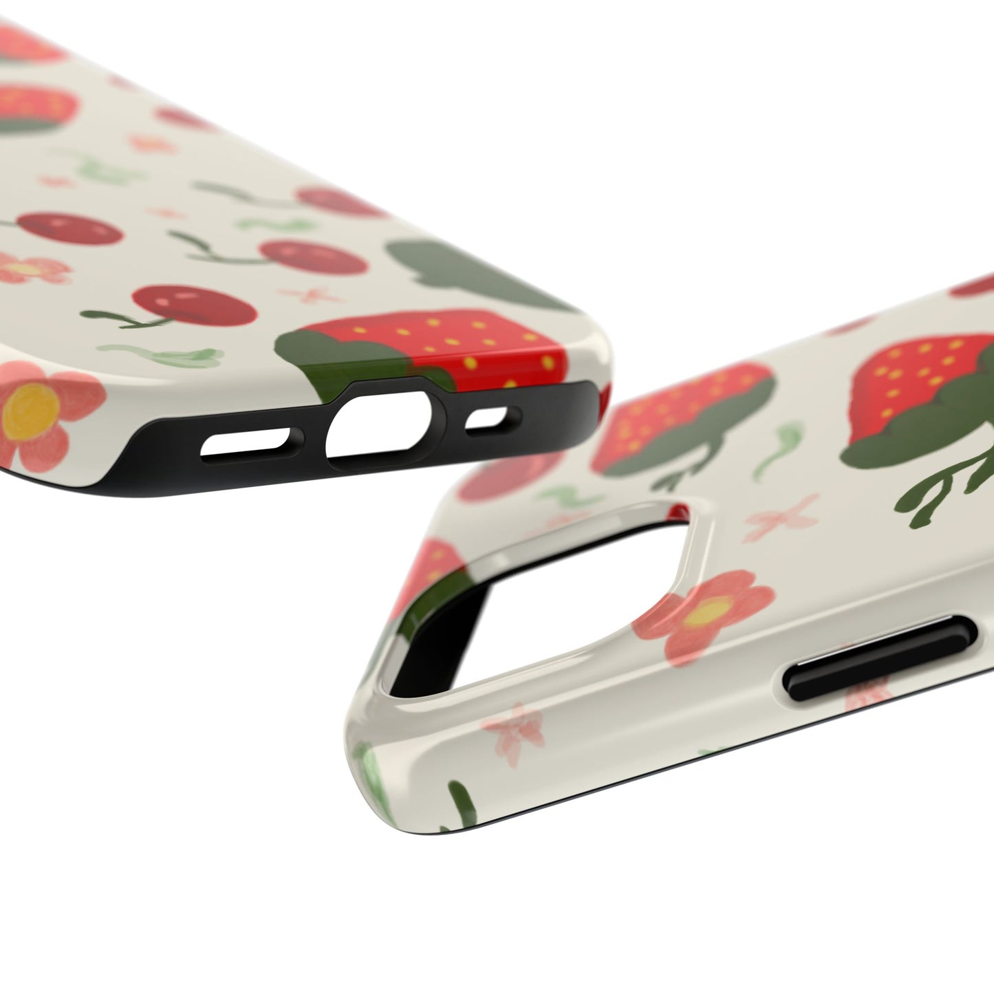 Phone Cases - Strawberry Cherry Floral Pattern Design, Fun Nature-Inspired Vibe