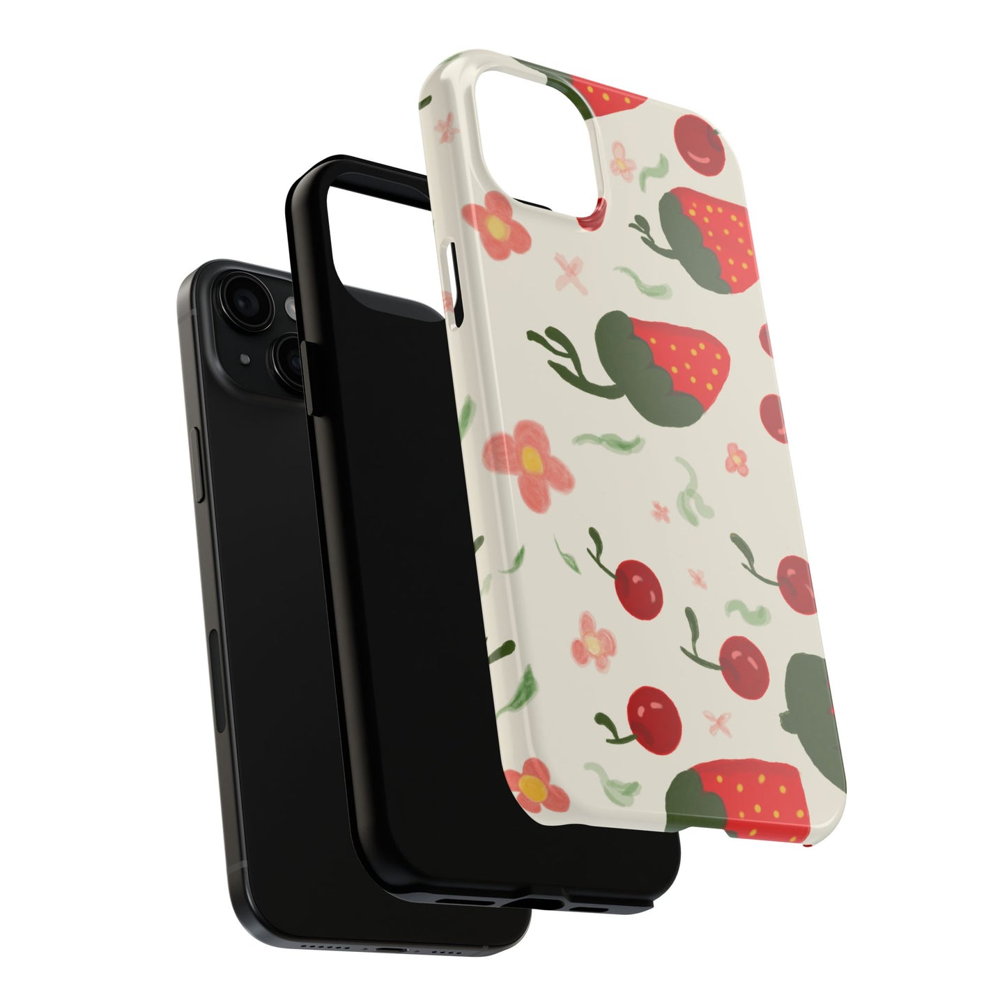 Phone Cases - Strawberry Cherry Floral Pattern Design, Fun Nature-Inspired Vibe