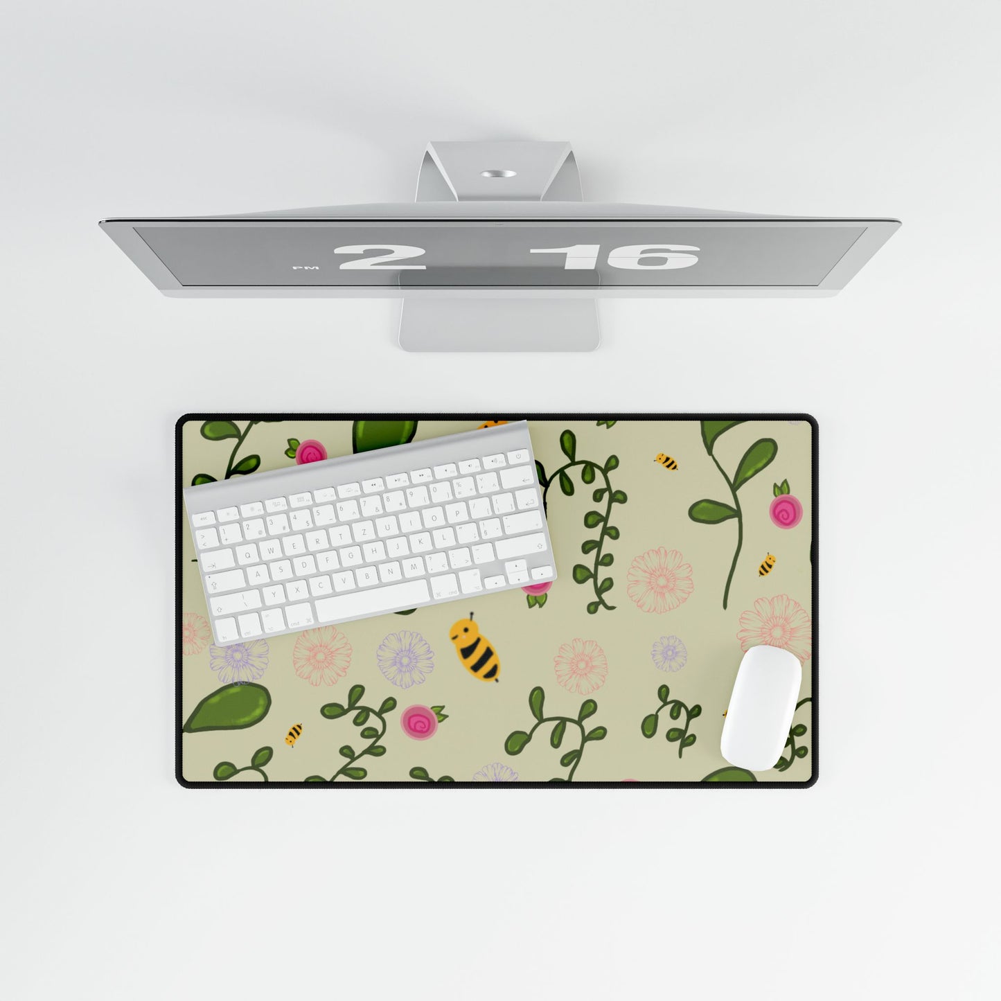 Desk Mat Kawaii Bees and Flowers