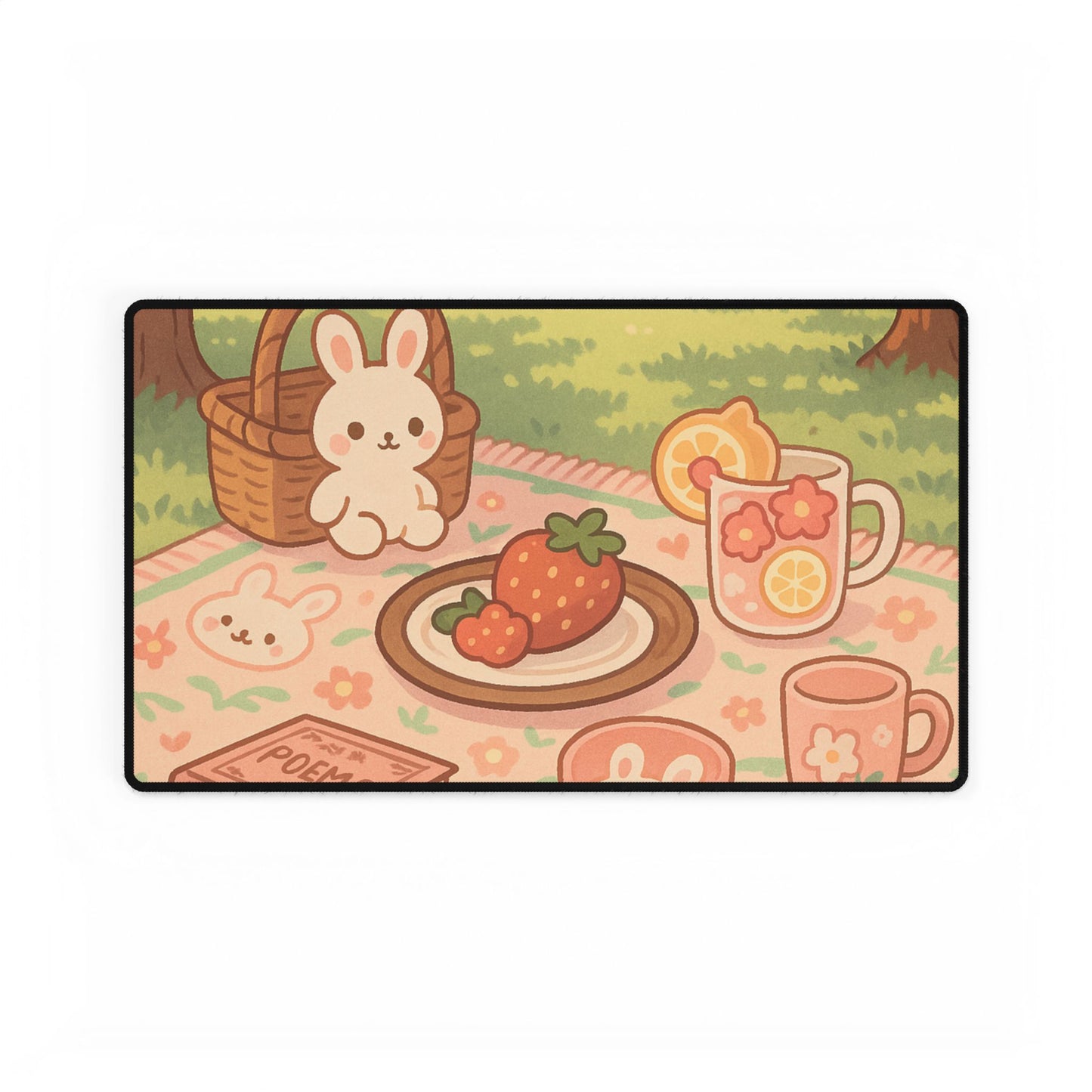 Kawaii Bunny Picnic Desk Mat – Cute Pastel Workspace Decor