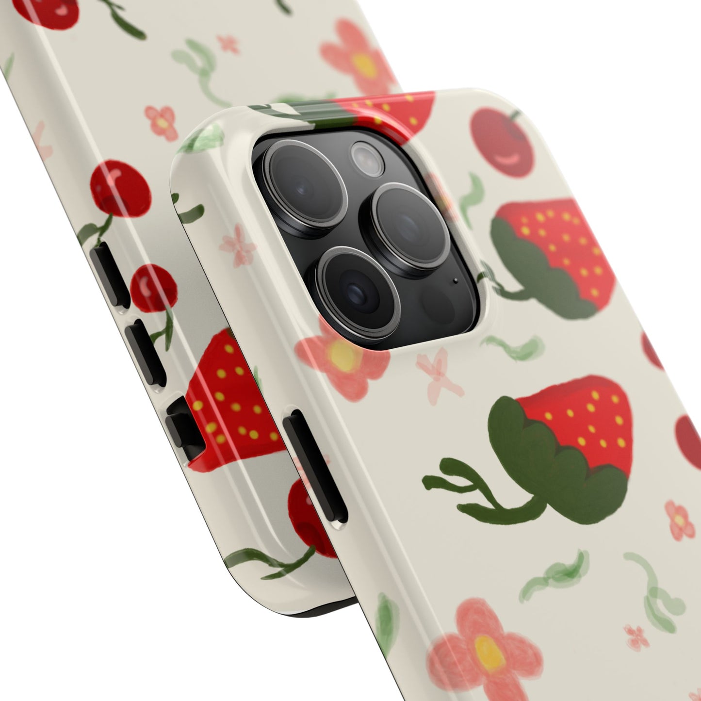 Phone Cases - Strawberry Cherry Floral Pattern Design, Fun Nature-Inspired Vibe