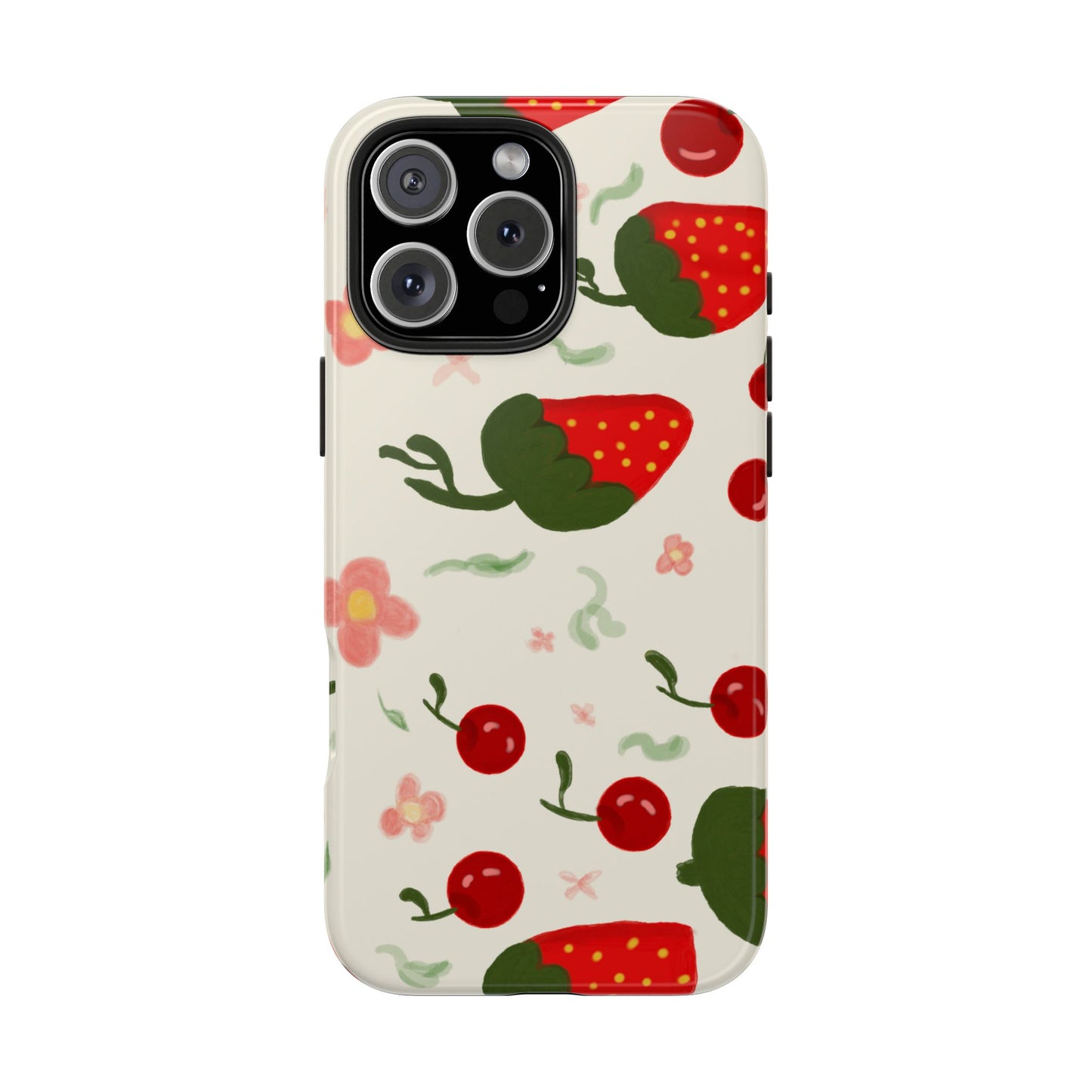 Phone Cases - Strawberry Cherry Floral Pattern Design, Fun Nature-Inspired Vibe