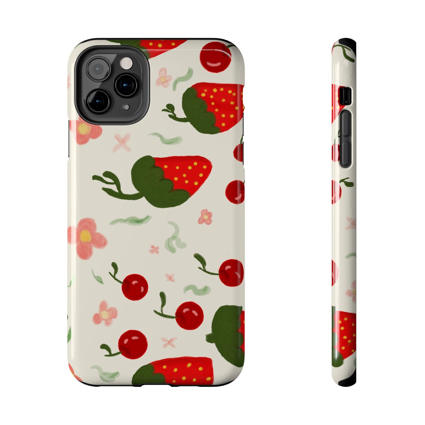 Phone Cases - Strawberry Cherry Floral Pattern Design, Fun Nature-Inspired Vibe