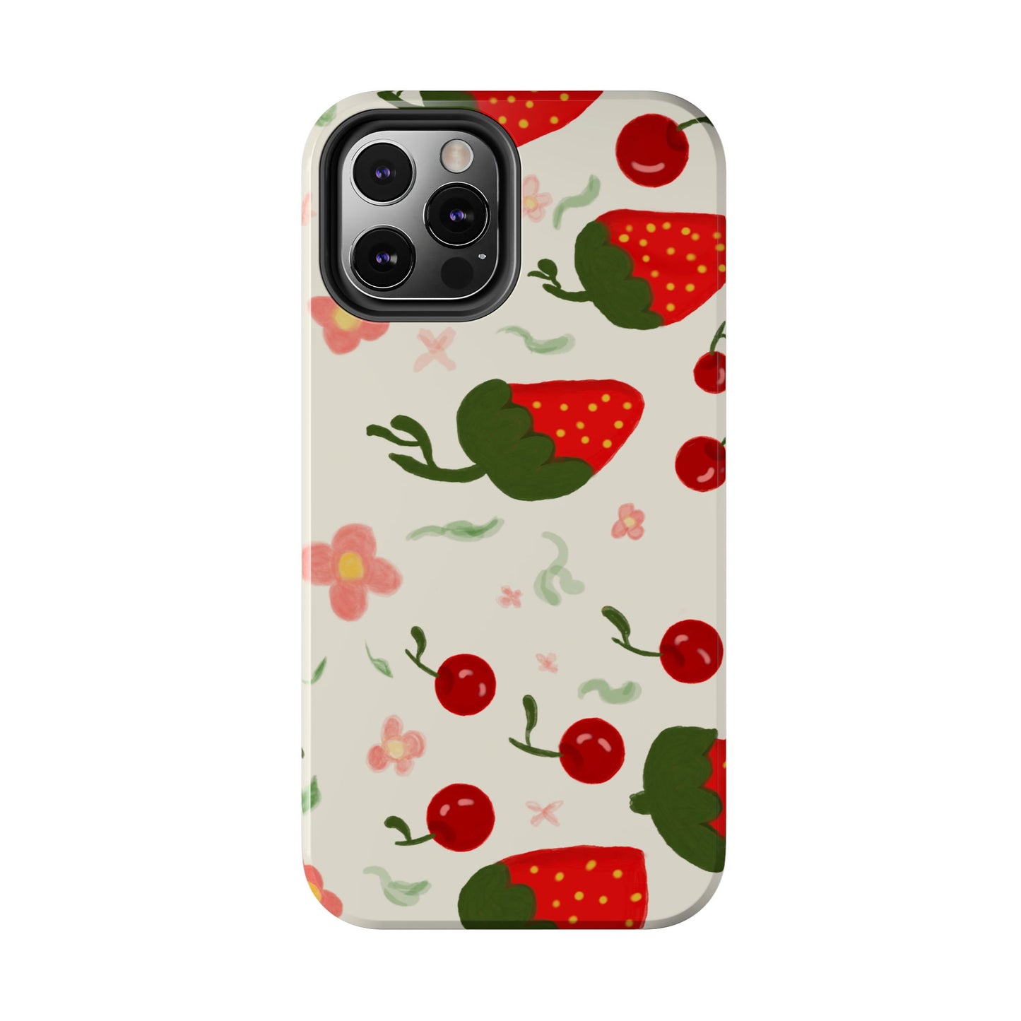 Phone Cases - Strawberry Cherry Floral Pattern Design, Fun Nature-Inspired Vibe