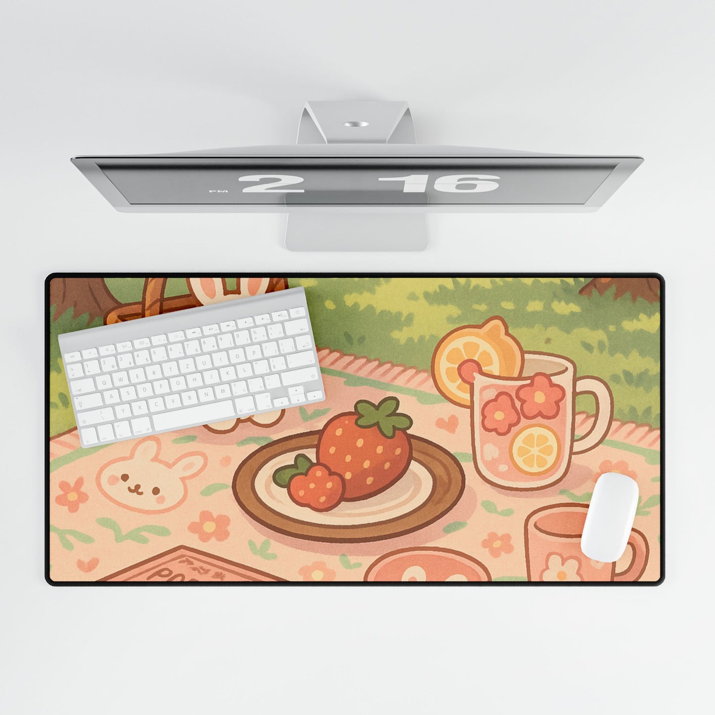 Kawaii Bunny Picnic Desk Mat – Cute Pastel Workspace Decor