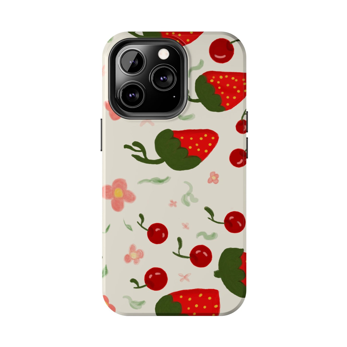 Phone Cases - Strawberry Cherry Floral Pattern Design, Fun Nature-Inspired Vibe