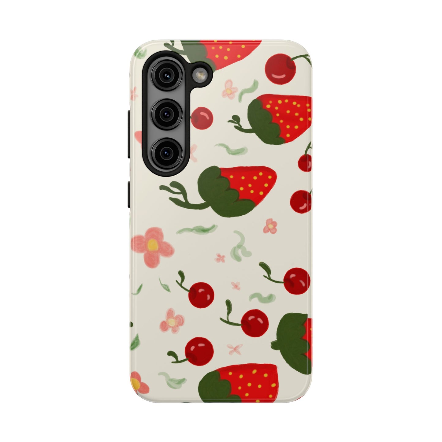 Phone Cases - Strawberry Cherry Floral Pattern Design, Fun Nature-Inspired Vibe