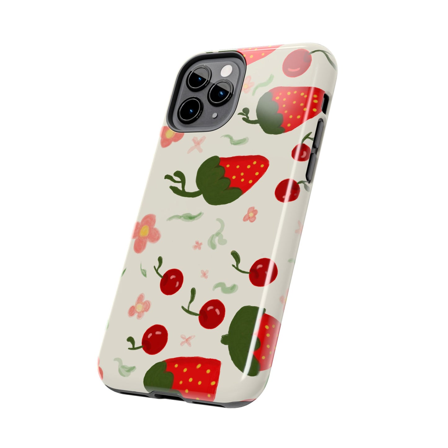 Phone Cases - Strawberry Cherry Floral Pattern Design, Fun Nature-Inspired Vibe