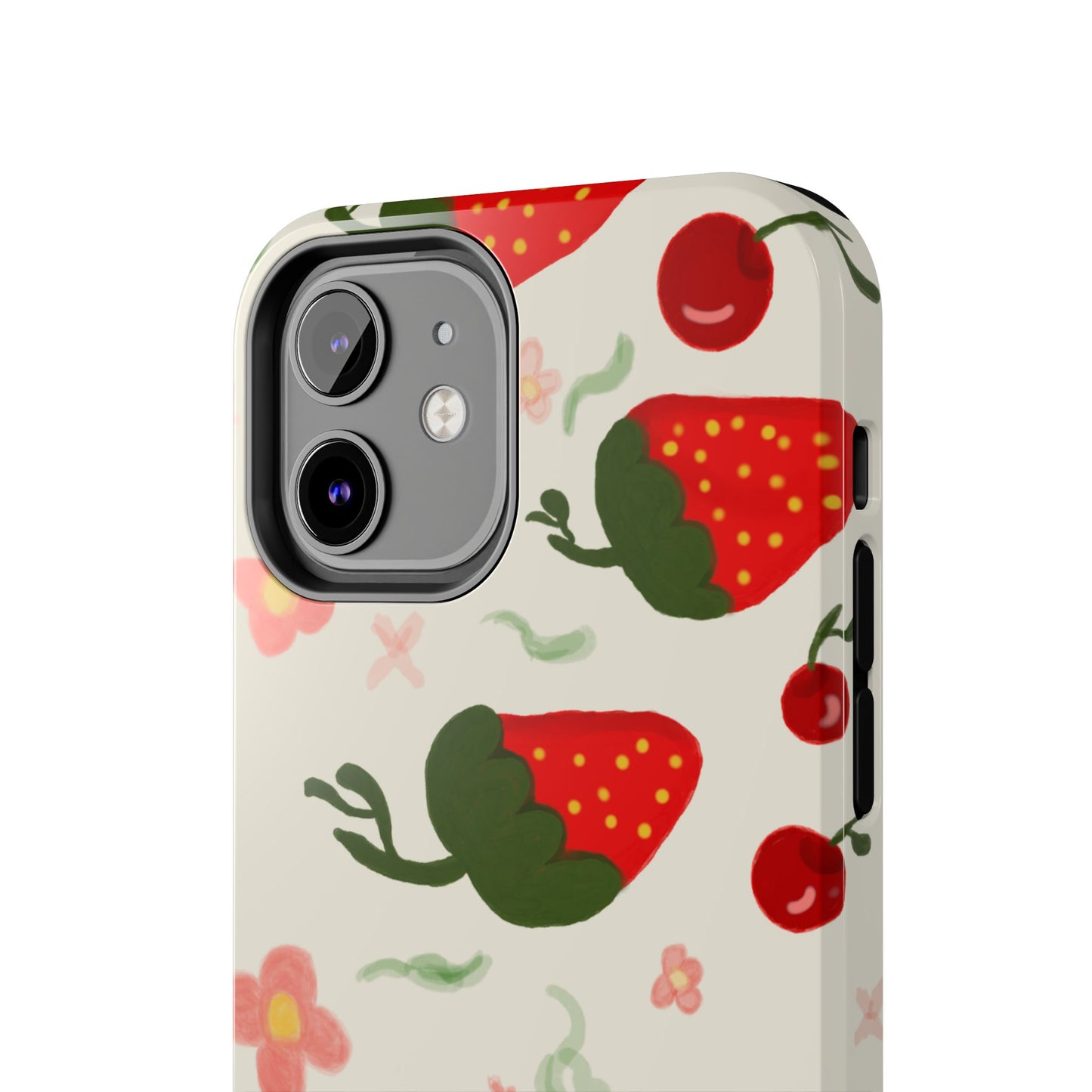 Phone Cases - Strawberry Cherry Floral Pattern Design, Fun Nature-Inspired Vibe