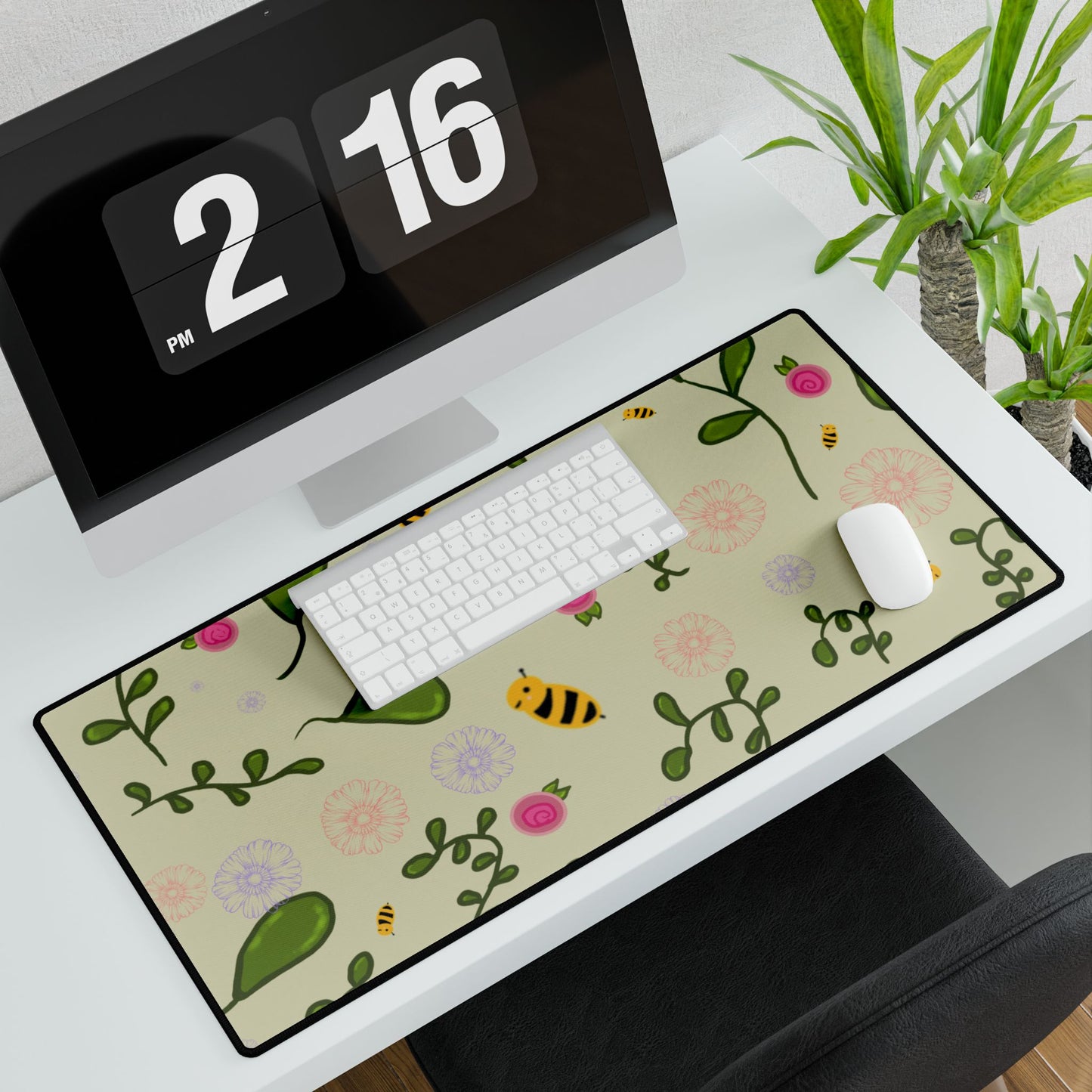 Desk Mat Kawaii Bees and Flowers