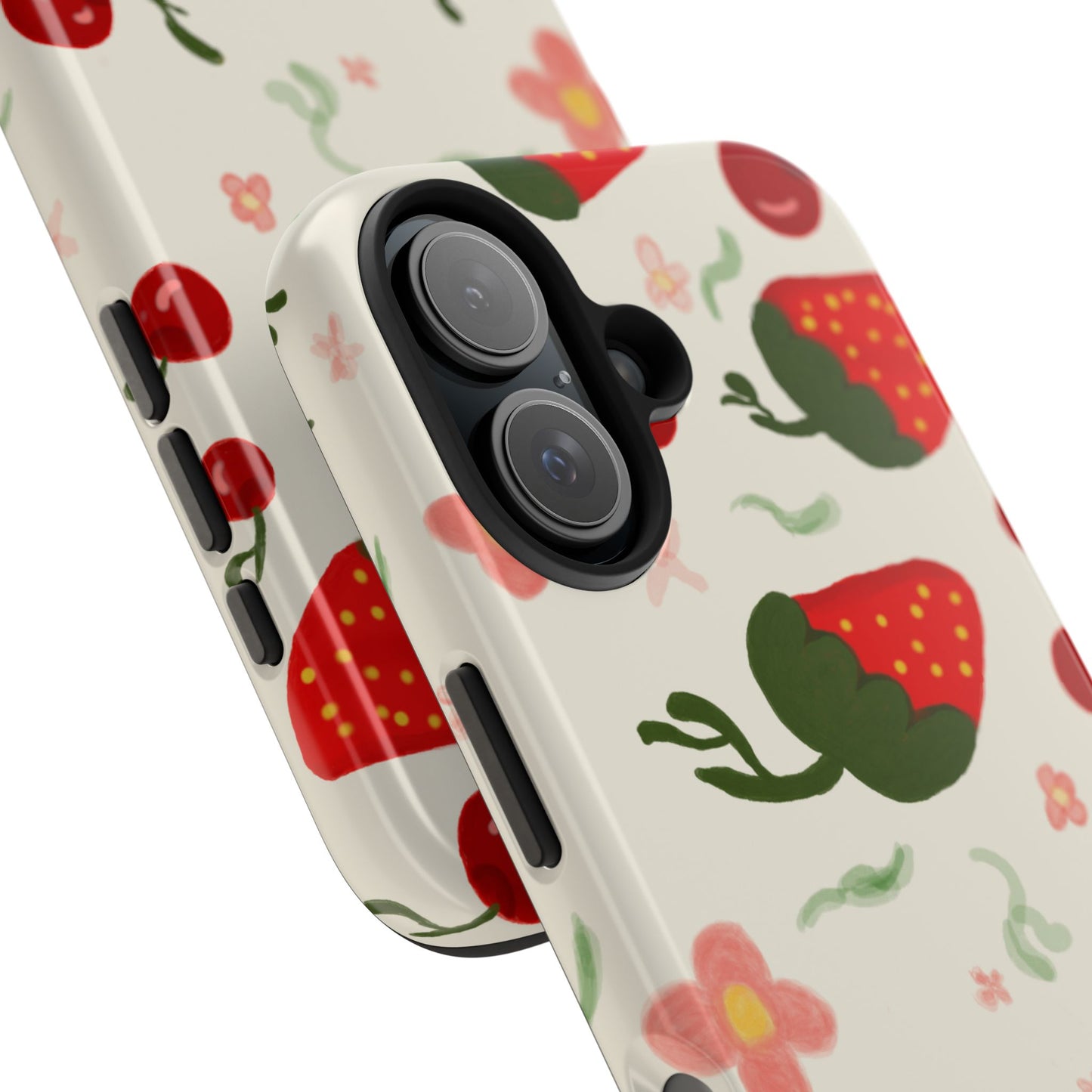 Phone Cases - Strawberry Cherry Floral Pattern Design, Fun Nature-Inspired Vibe