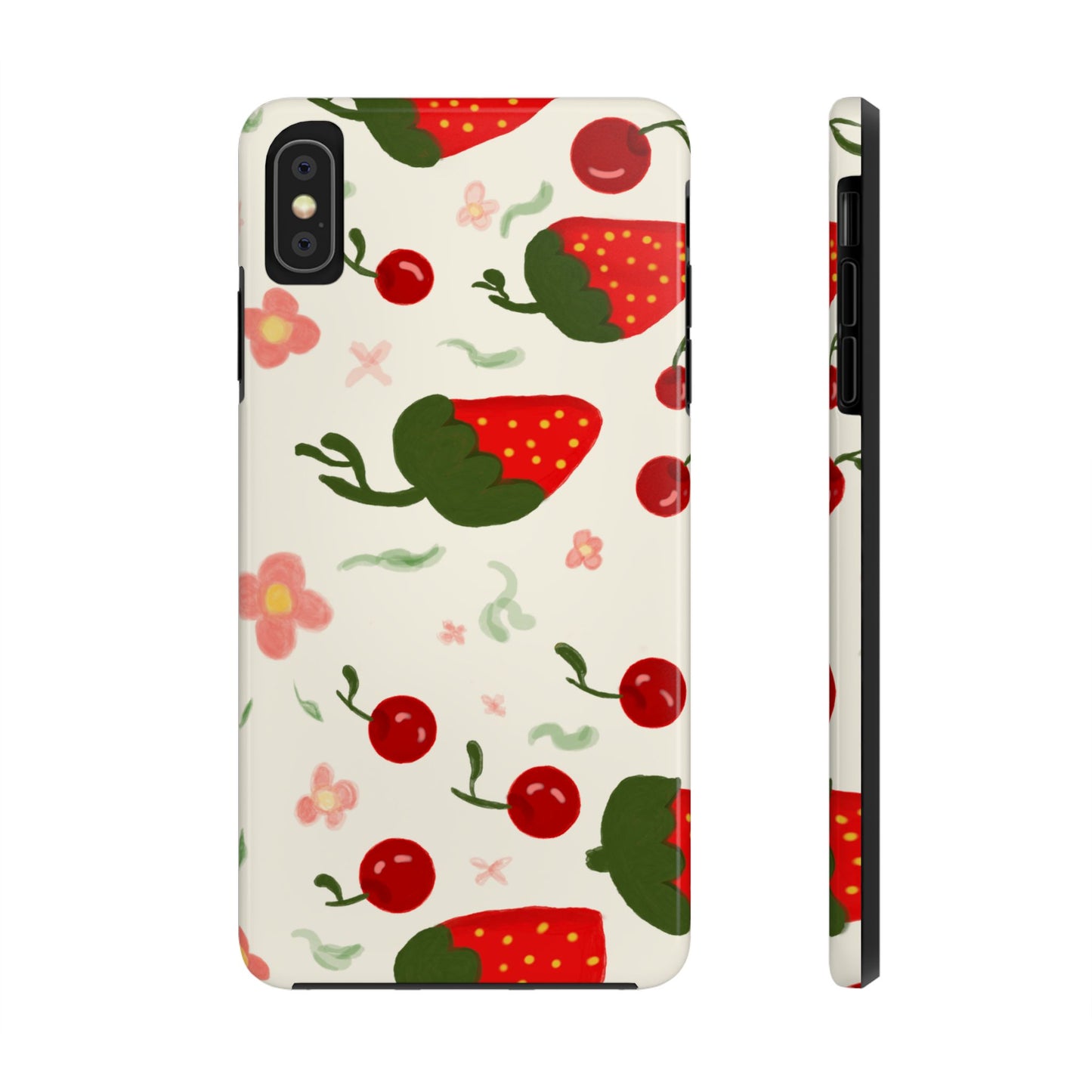 Phone Cases - Strawberry Cherry Floral Pattern Design, Fun Nature-Inspired Vibe