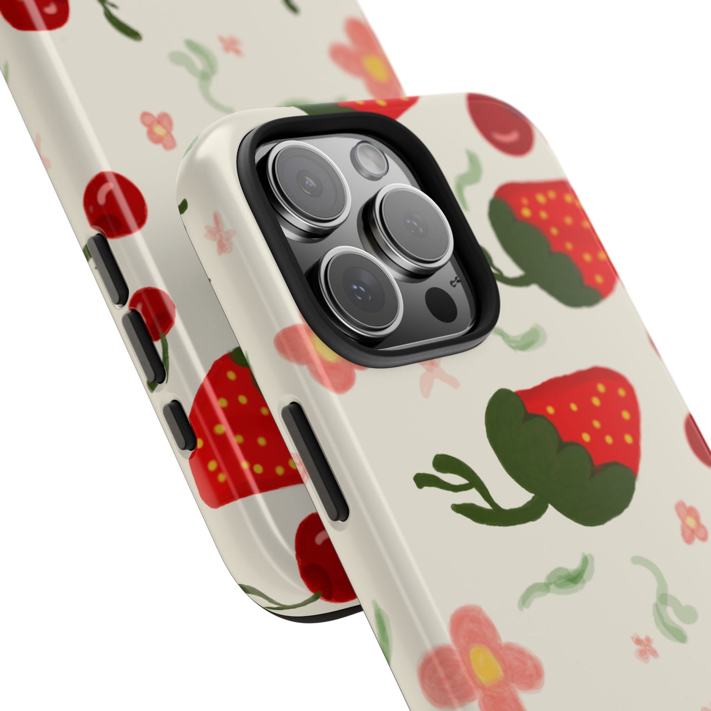 Phone Cases - Strawberry Cherry Floral Pattern Design, Fun Nature-Inspired Vibe