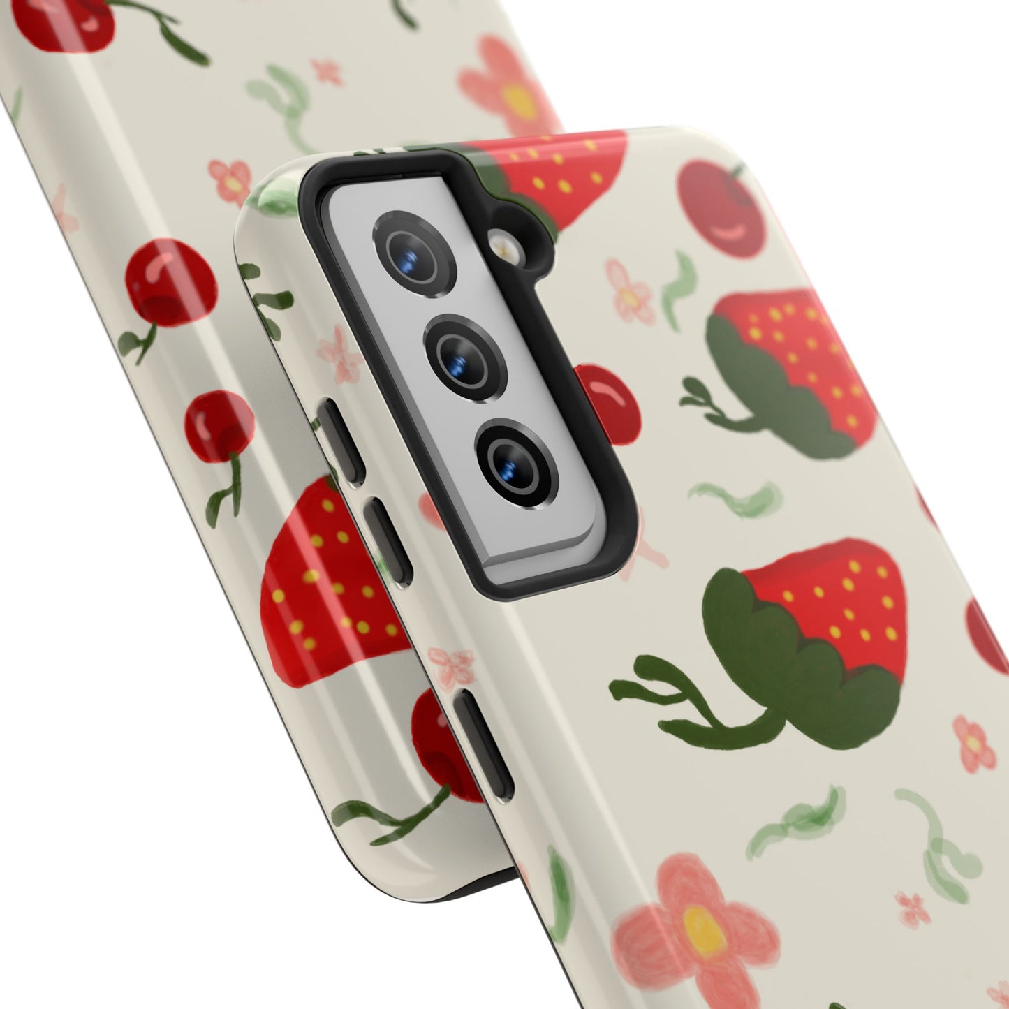 Phone Cases - Strawberry Cherry Floral Pattern Design, Fun Nature-Inspired Vibe