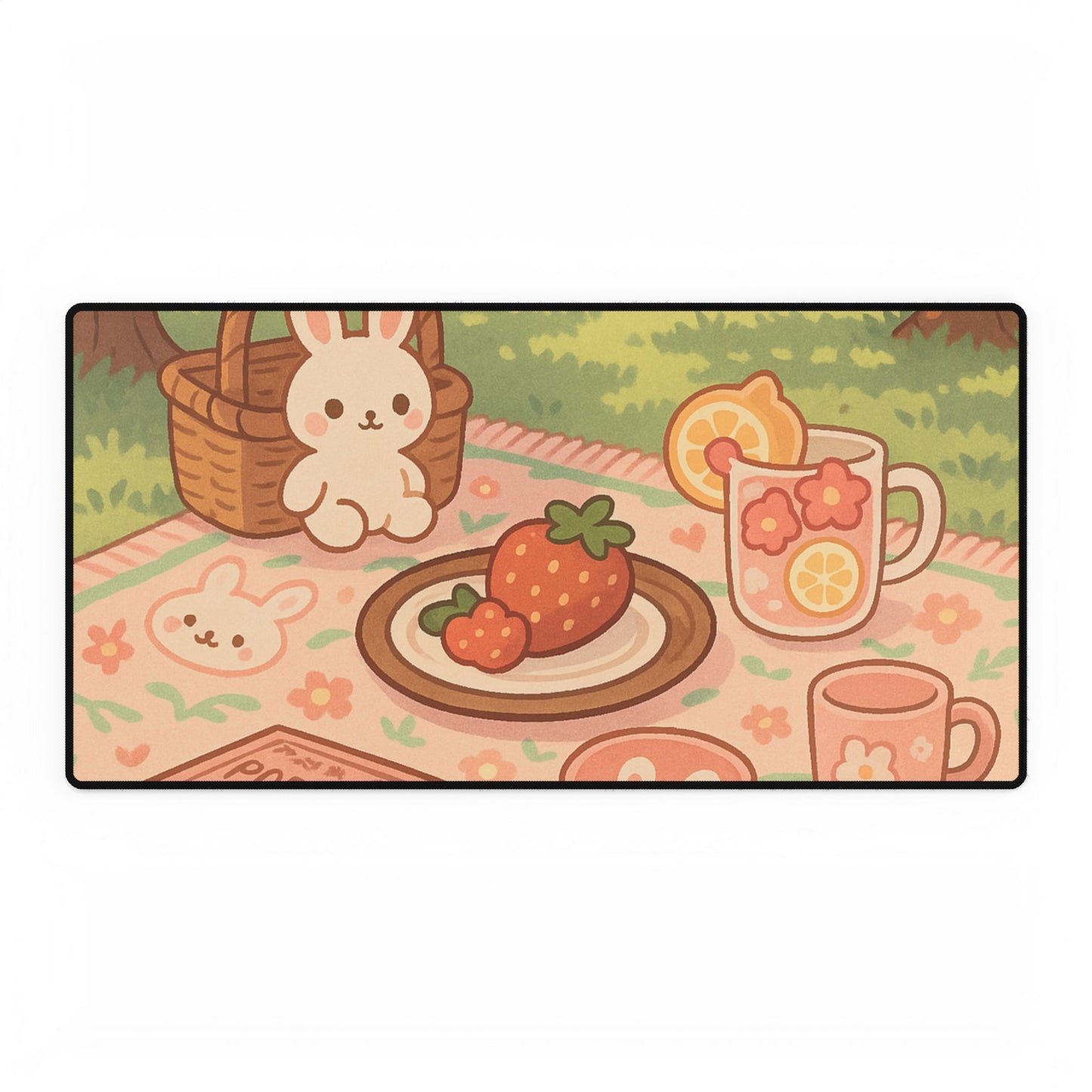Kawaii Bunny Picnic Desk Mat – Cute Pastel Workspace Decor