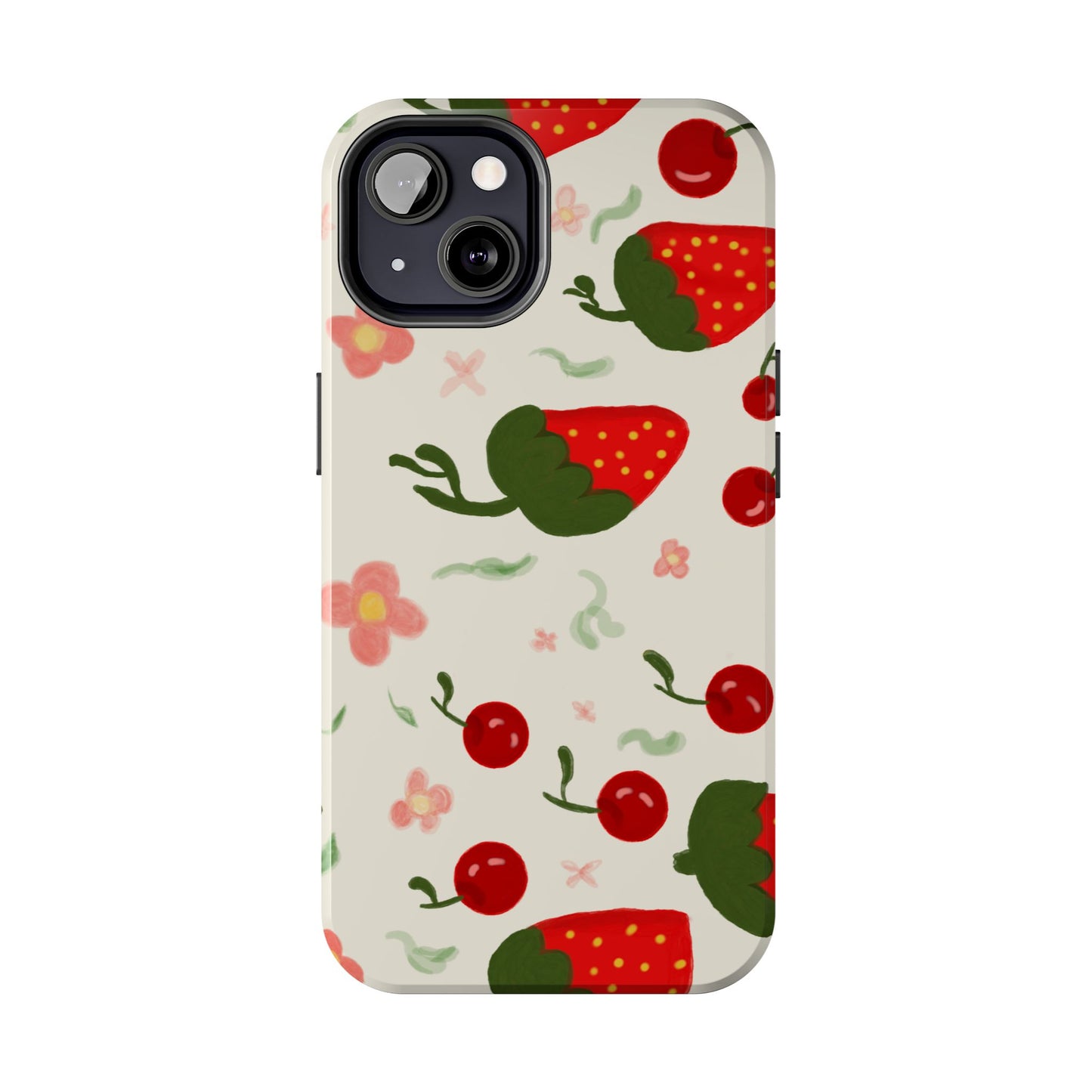 Phone Cases - Strawberry Cherry Floral Pattern Design, Fun Nature-Inspired Vibe