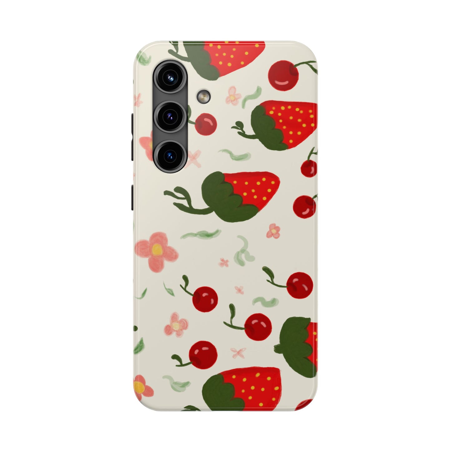 Phone Cases - Strawberry Cherry Floral Pattern Design, Fun Nature-Inspired Vibe