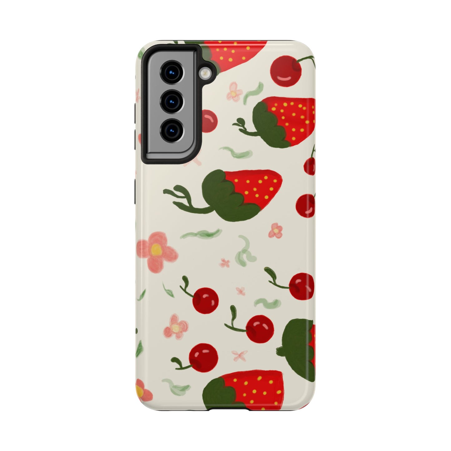 Phone Cases - Strawberry Cherry Floral Pattern Design, Fun Nature-Inspired Vibe