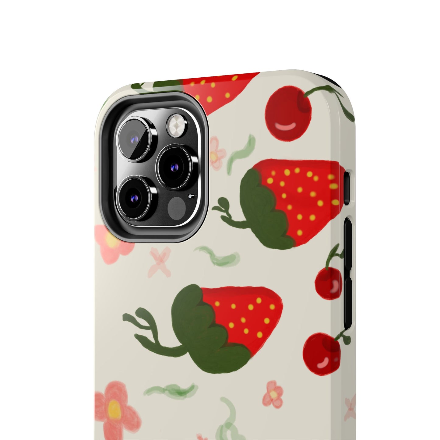 Phone Cases - Strawberry Cherry Floral Pattern Design, Fun Nature-Inspired Vibe