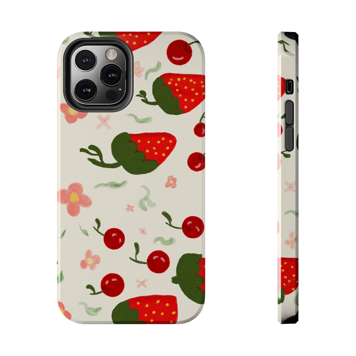Phone Cases - Strawberry Cherry Floral Pattern Design, Fun Nature-Inspired Vibe