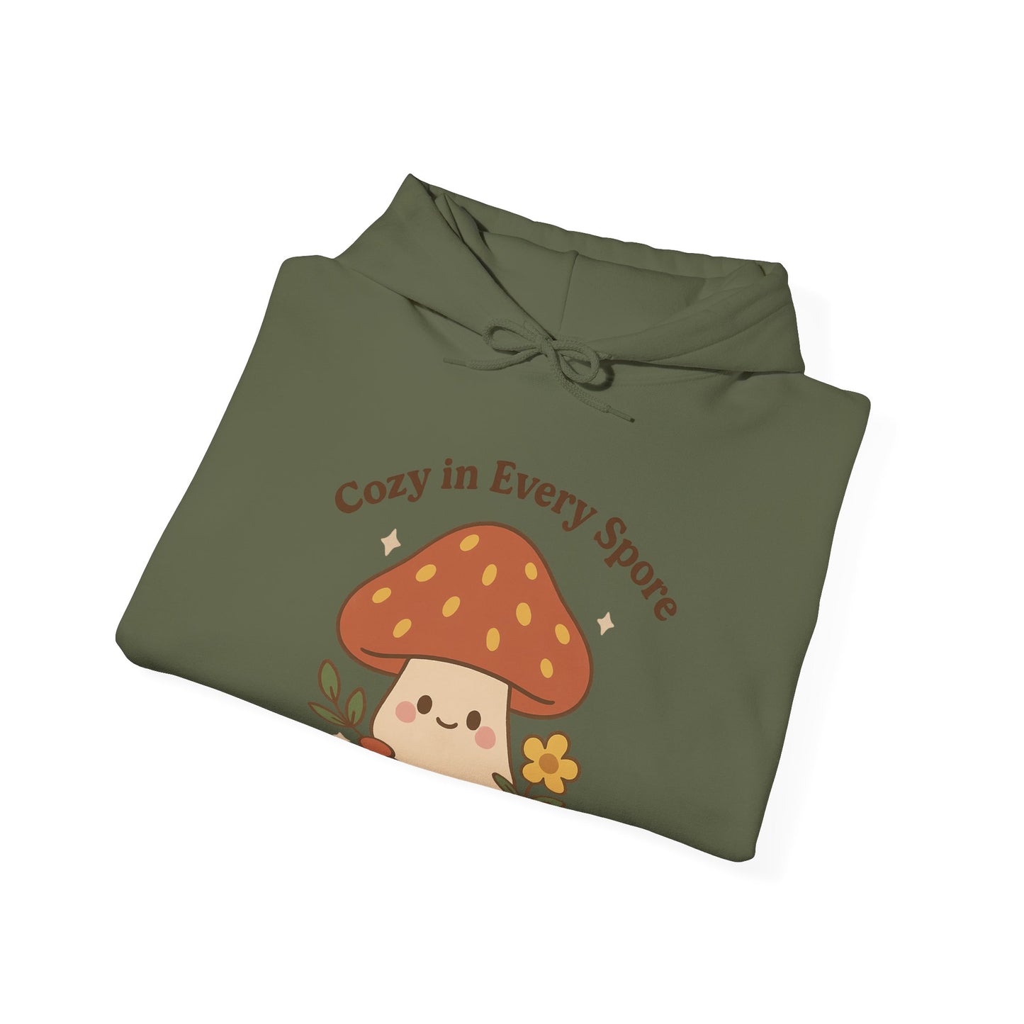 Cozy Mushroom Hoodie - Unisex Heavy Blend™ Sweatshirt with 'Cozy in Every Spore' Design