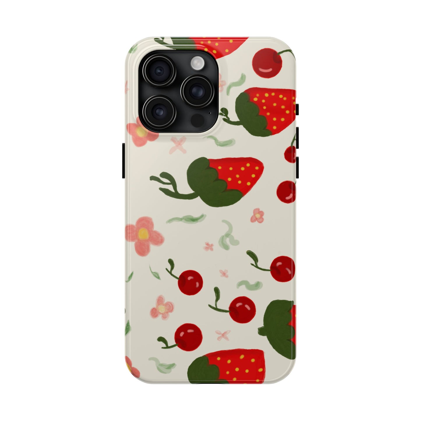 Phone Cases - Strawberry Cherry Floral Pattern Design, Fun Nature-Inspired Vibe