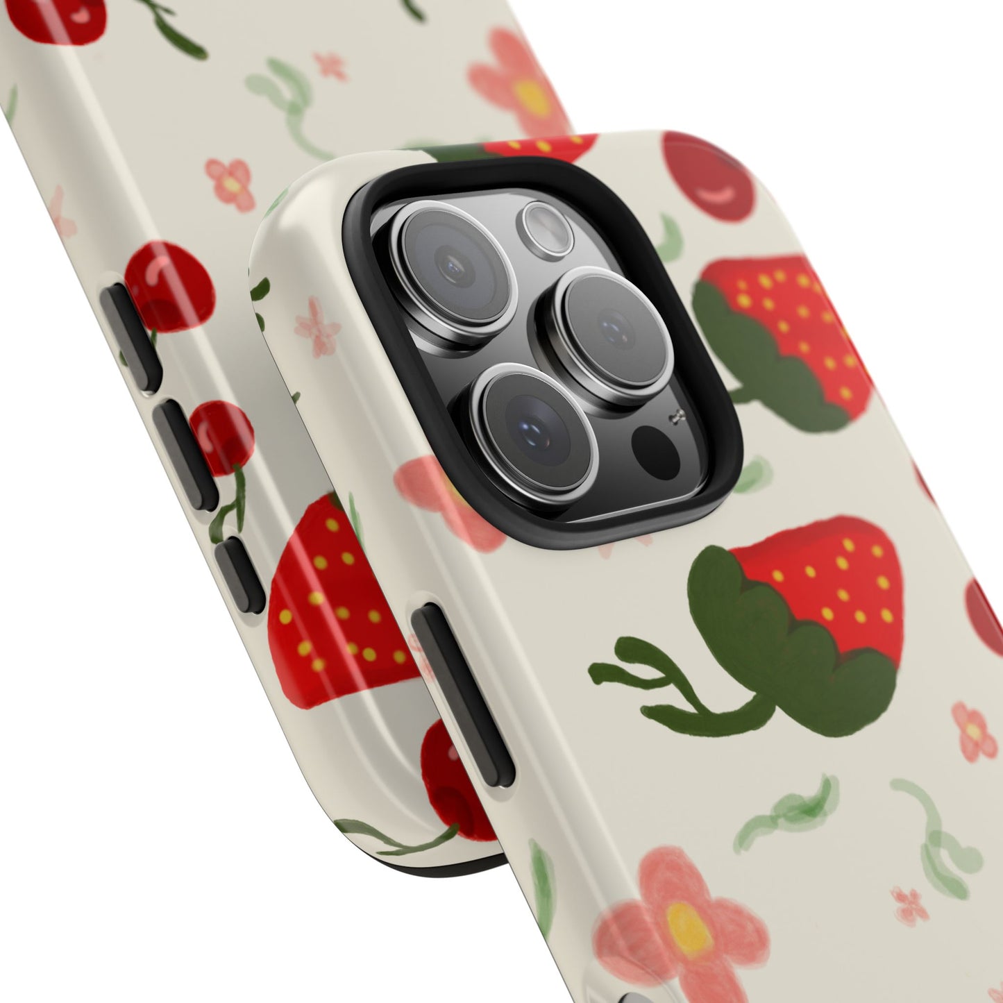 Phone Cases - Strawberry Cherry Floral Pattern Design, Fun Nature-Inspired Vibe