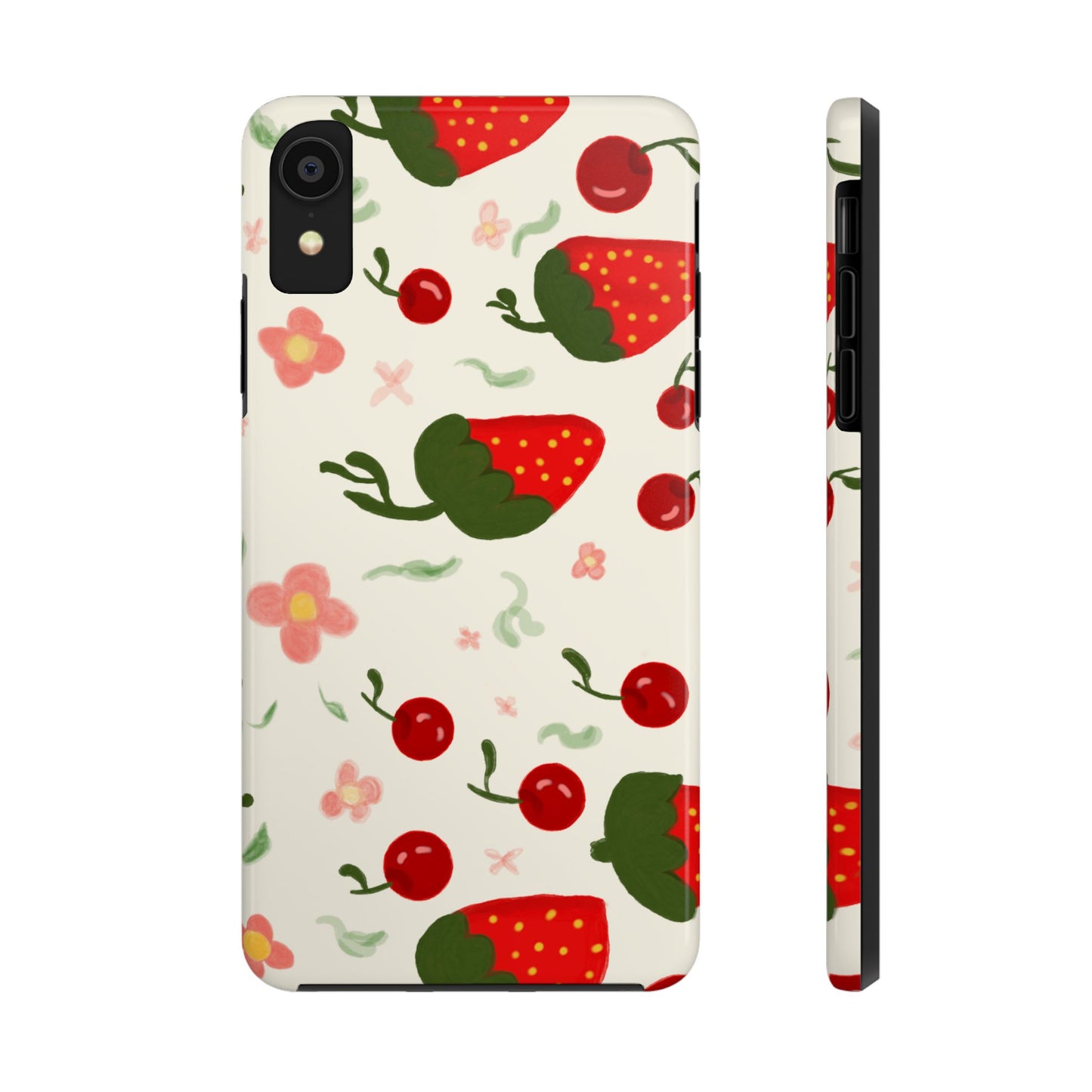 Phone Cases - Strawberry Cherry Floral Pattern Design, Fun Nature-Inspired Vibe