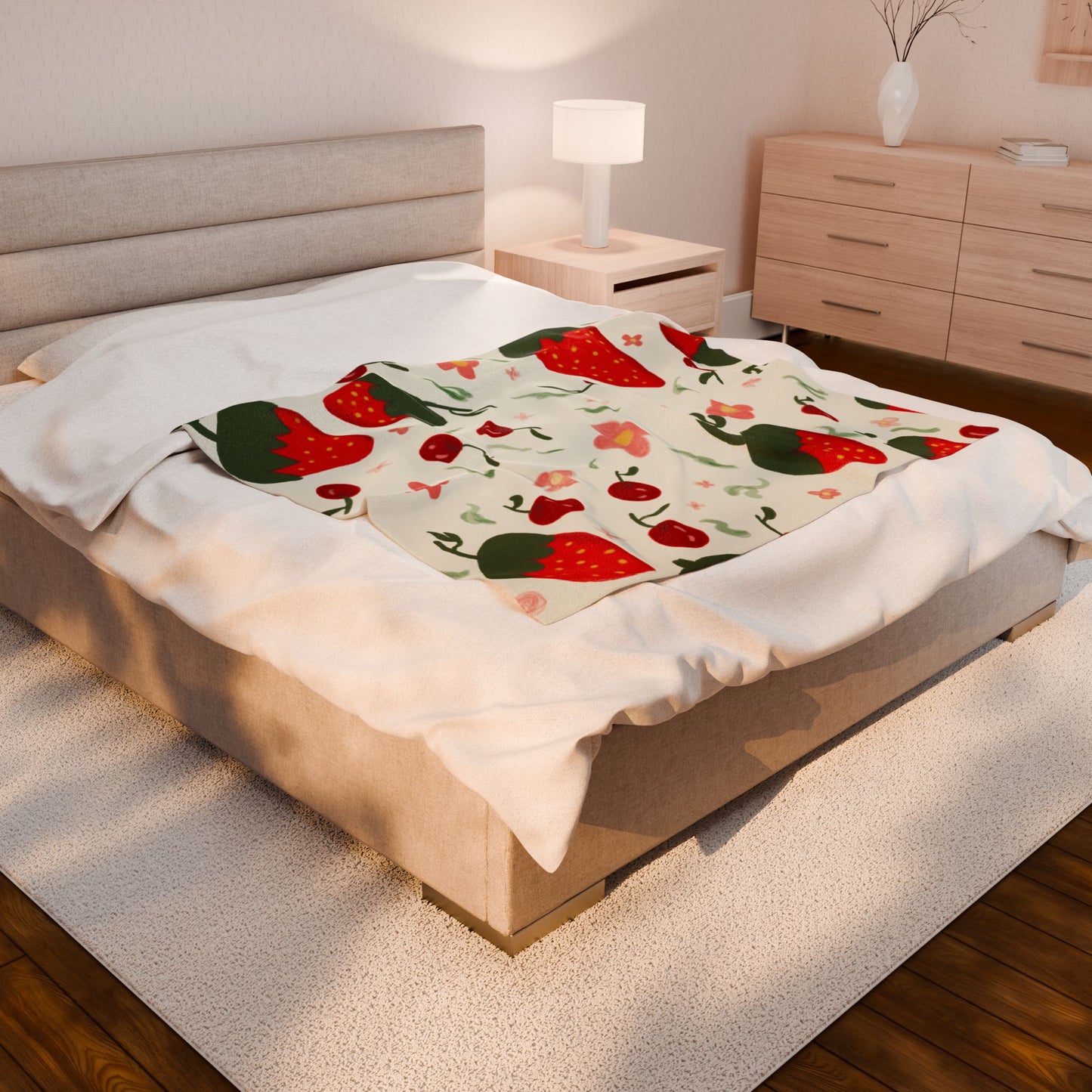 Cozy Strawberry Plush Blanket – Soft Velveteen Throw for Home Décor