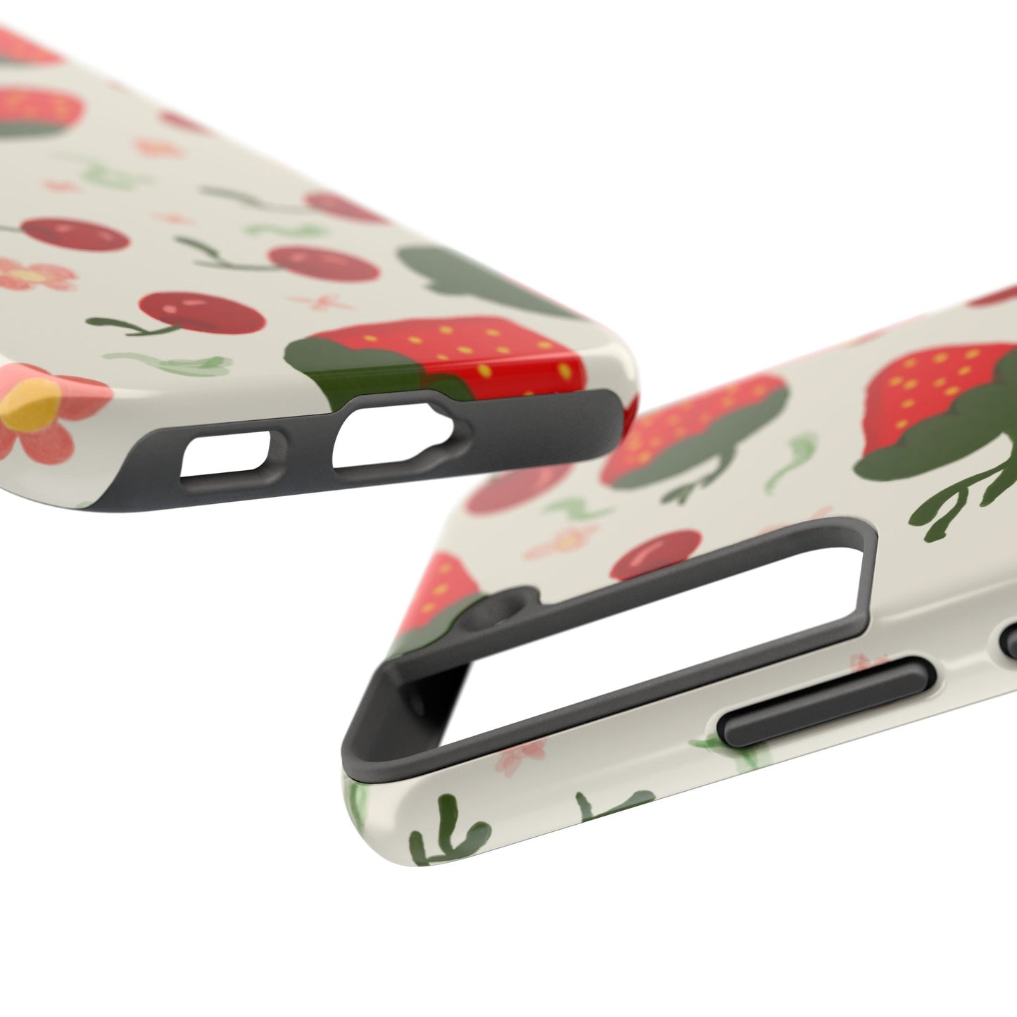 Phone Cases - Strawberry Cherry Floral Pattern Design, Fun Nature-Inspired Vibe