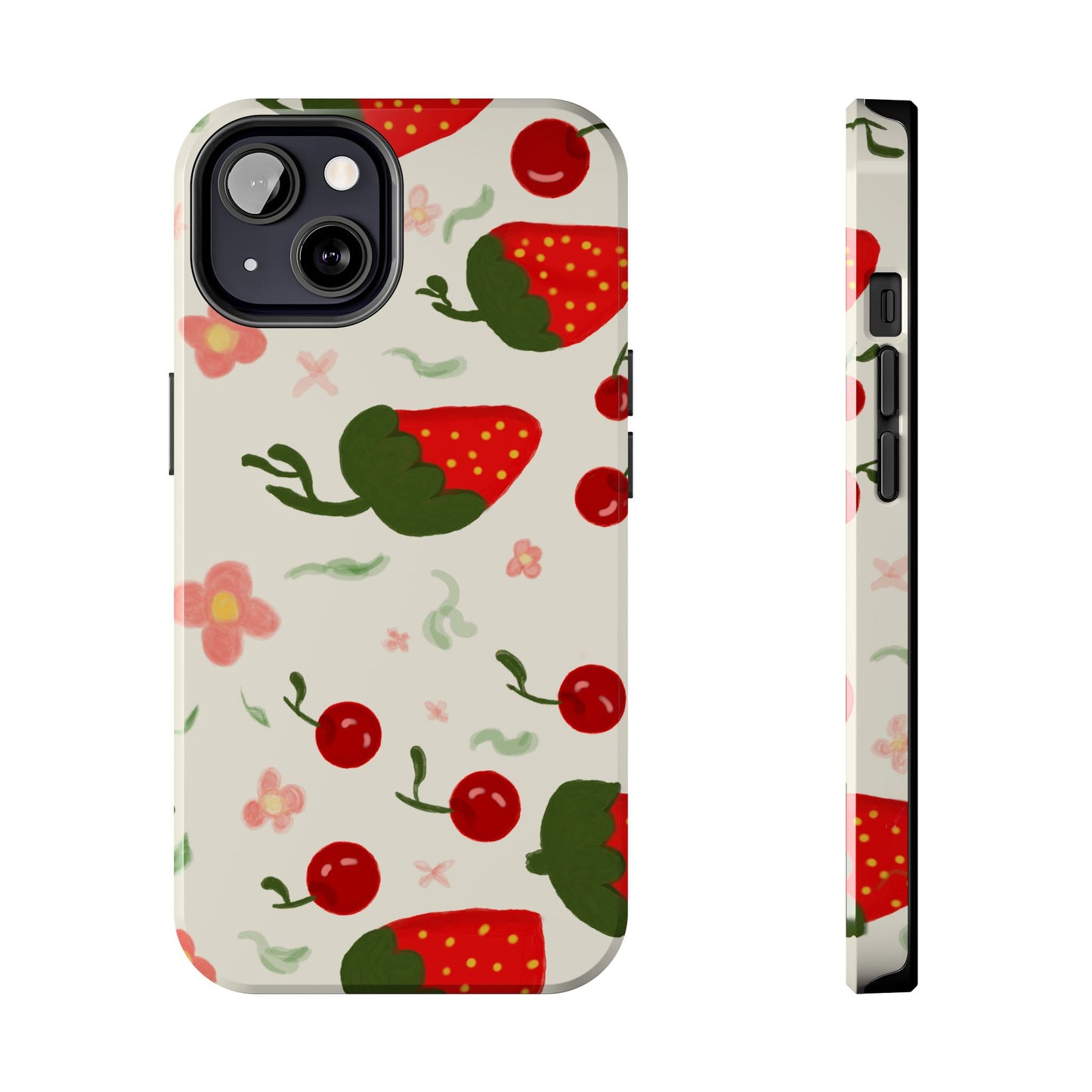 Phone Cases - Strawberry Cherry Floral Pattern Design, Fun Nature-Inspired Vibe