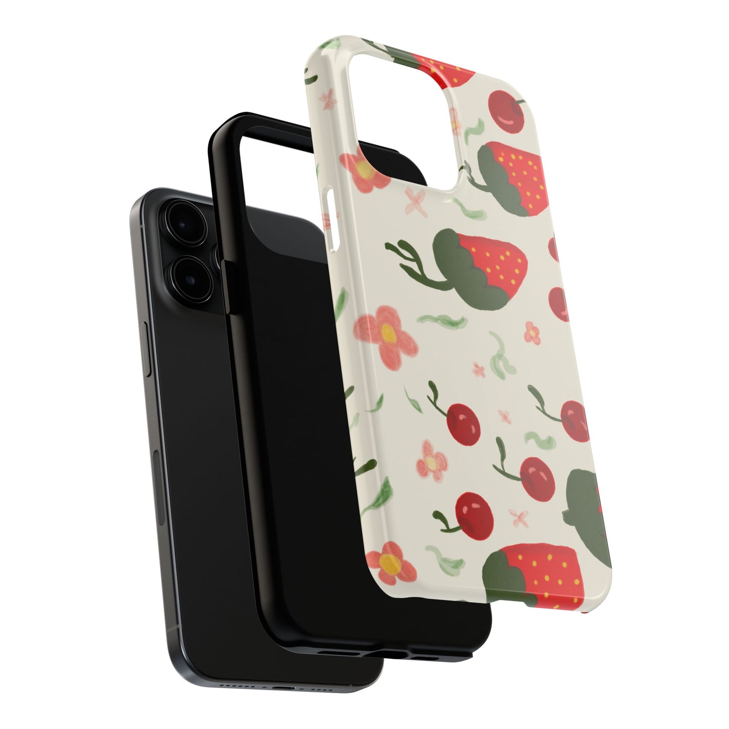 Phone Cases - Strawberry Cherry Floral Pattern Design, Fun Nature-Inspired Vibe