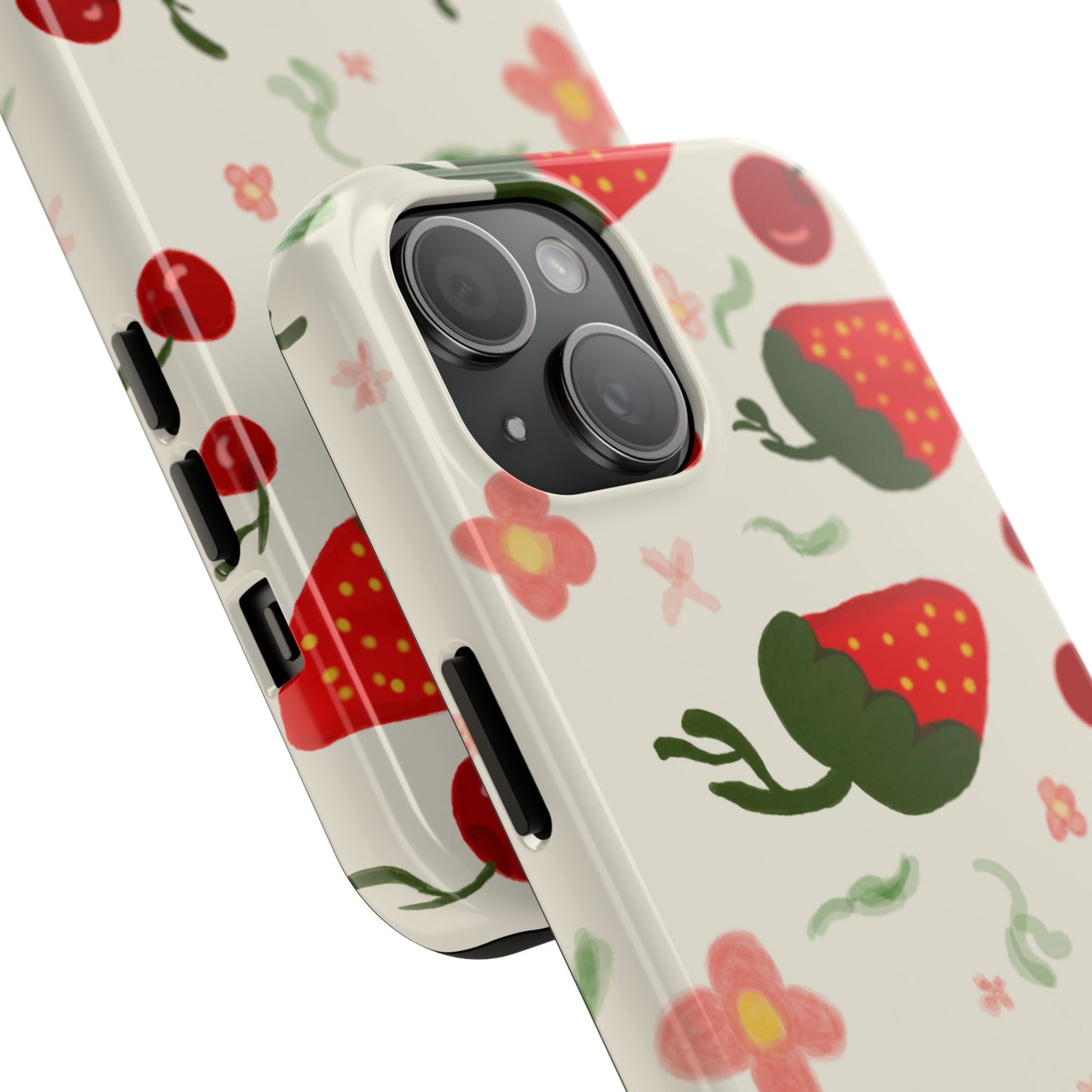 Phone Cases - Strawberry Cherry Floral Pattern Design, Fun Nature-Inspired Vibe
