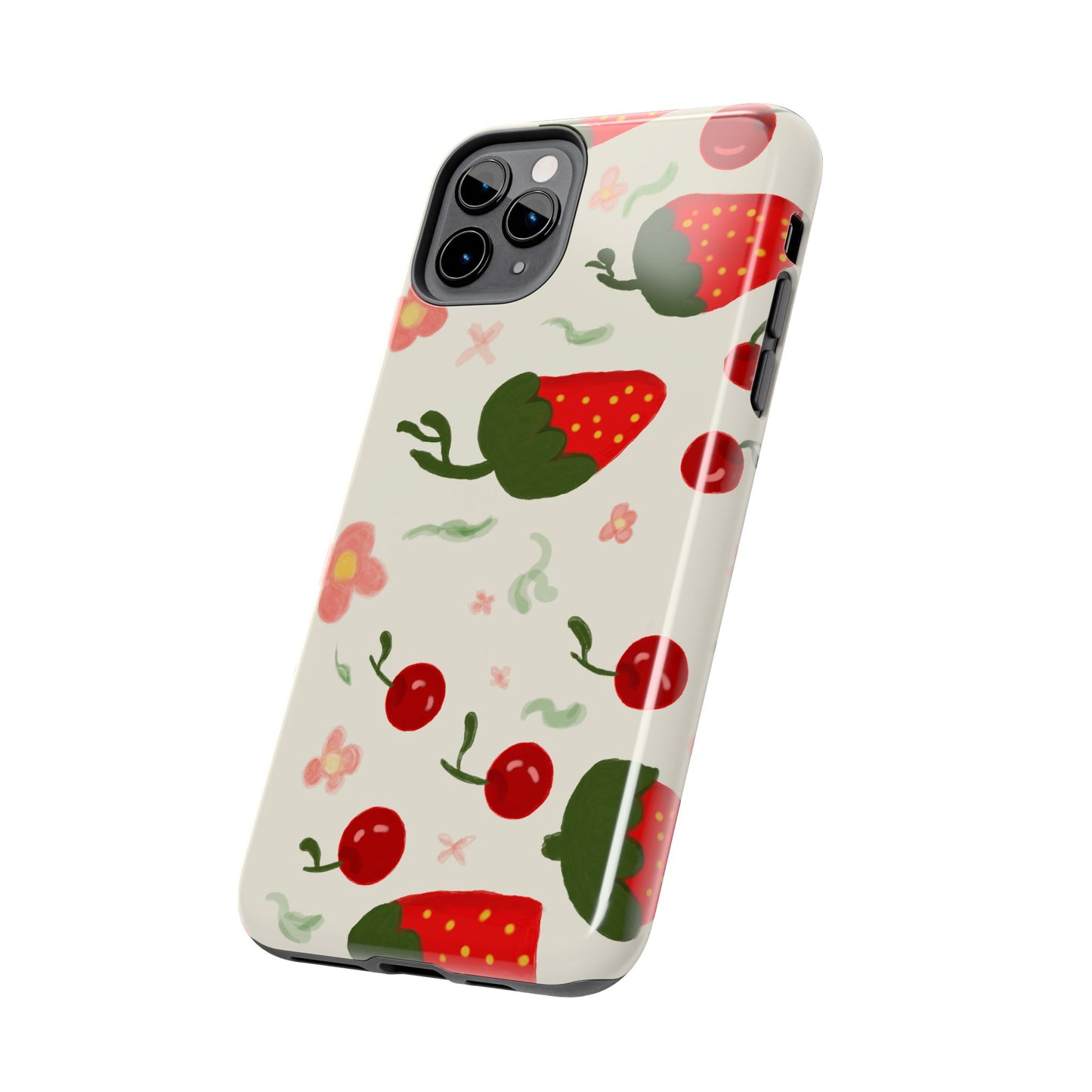 Phone Cases - Strawberry Cherry Floral Pattern Design, Fun Nature-Inspired Vibe