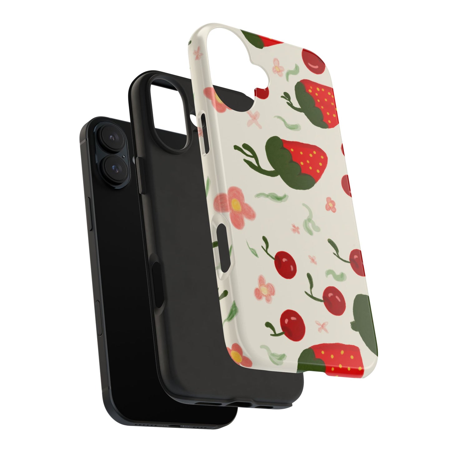 Phone Cases - Strawberry Cherry Floral Pattern Design, Fun Nature-Inspired Vibe