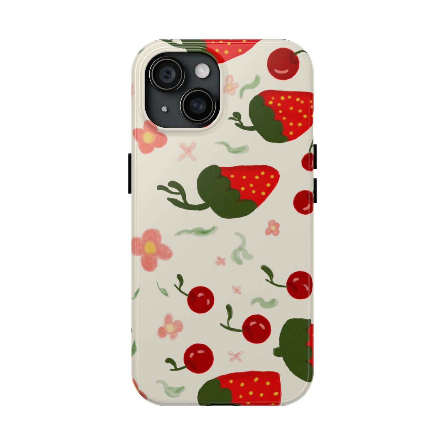 Phone Cases - Strawberry Cherry Floral Pattern Design, Fun Nature-Inspired Vibe