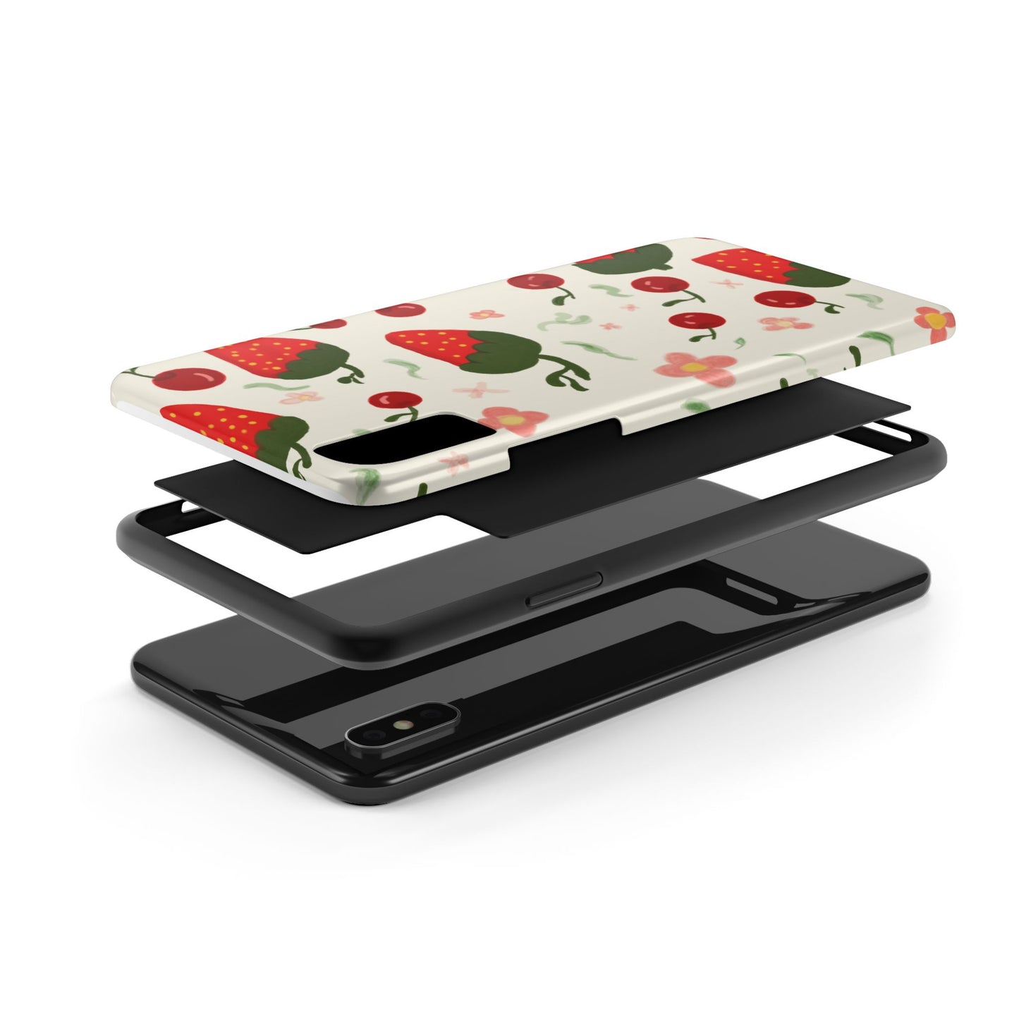 Phone Cases - Strawberry Cherry Floral Pattern Design, Fun Nature-Inspired Vibe