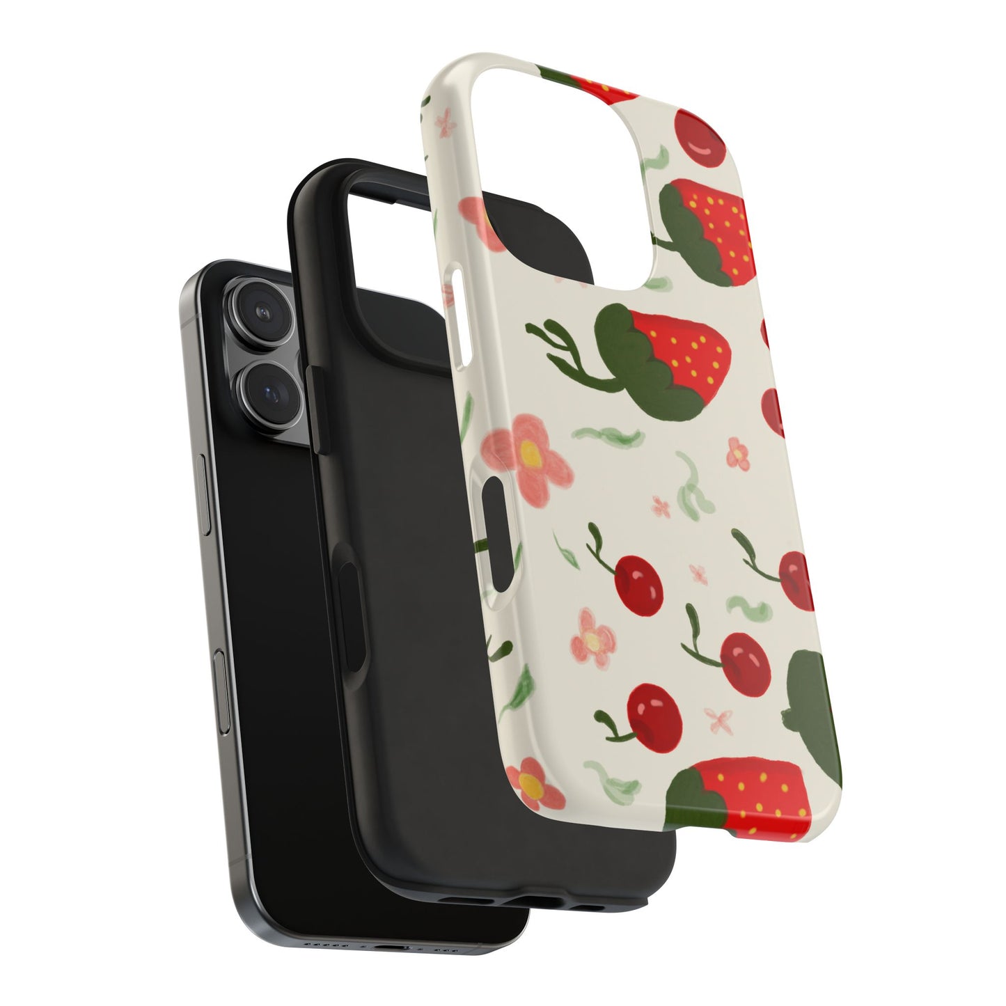 Phone Cases - Strawberry Cherry Floral Pattern Design, Fun Nature-Inspired Vibe