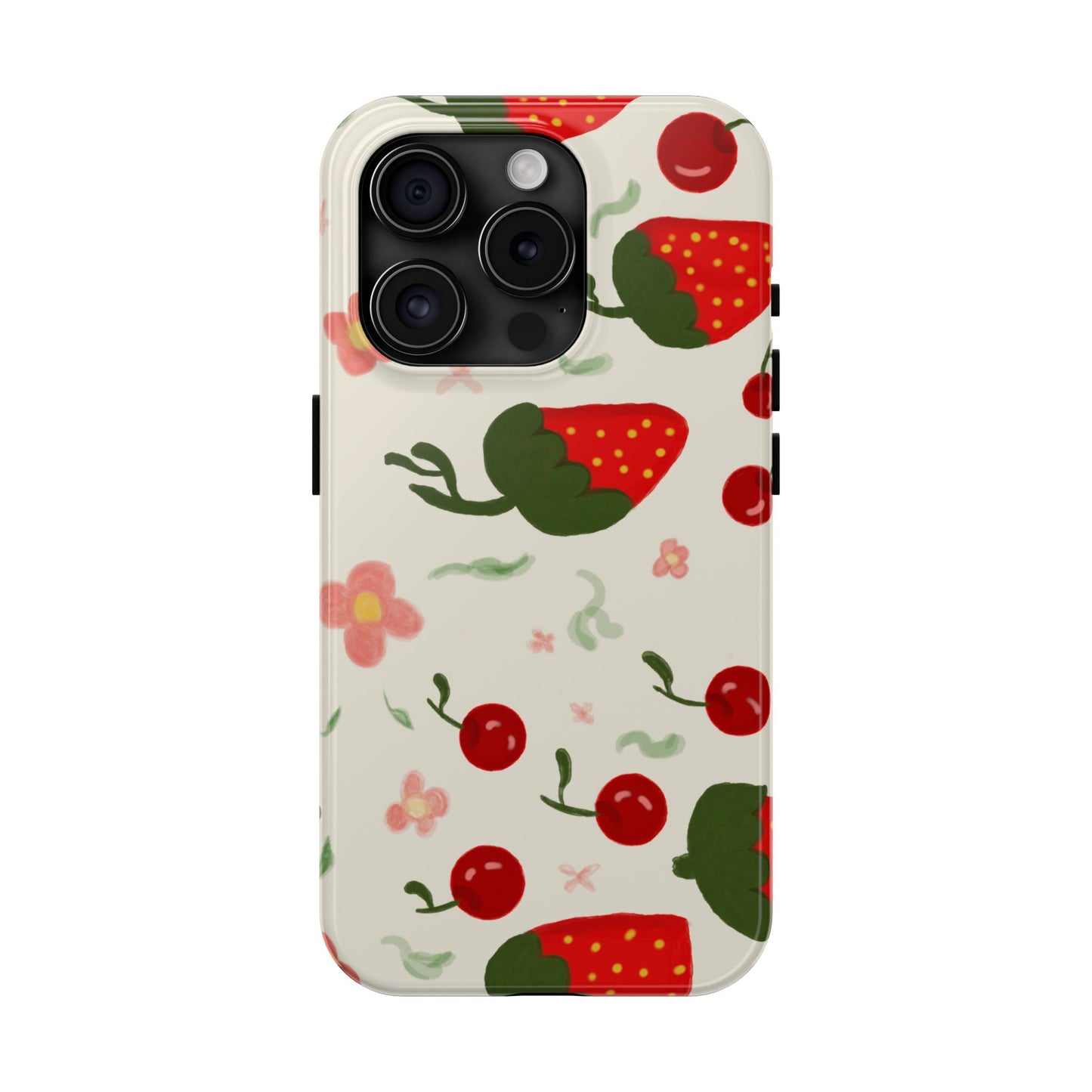 Phone Cases - Strawberry Cherry Floral Pattern Design, Fun Nature-Inspired Vibe