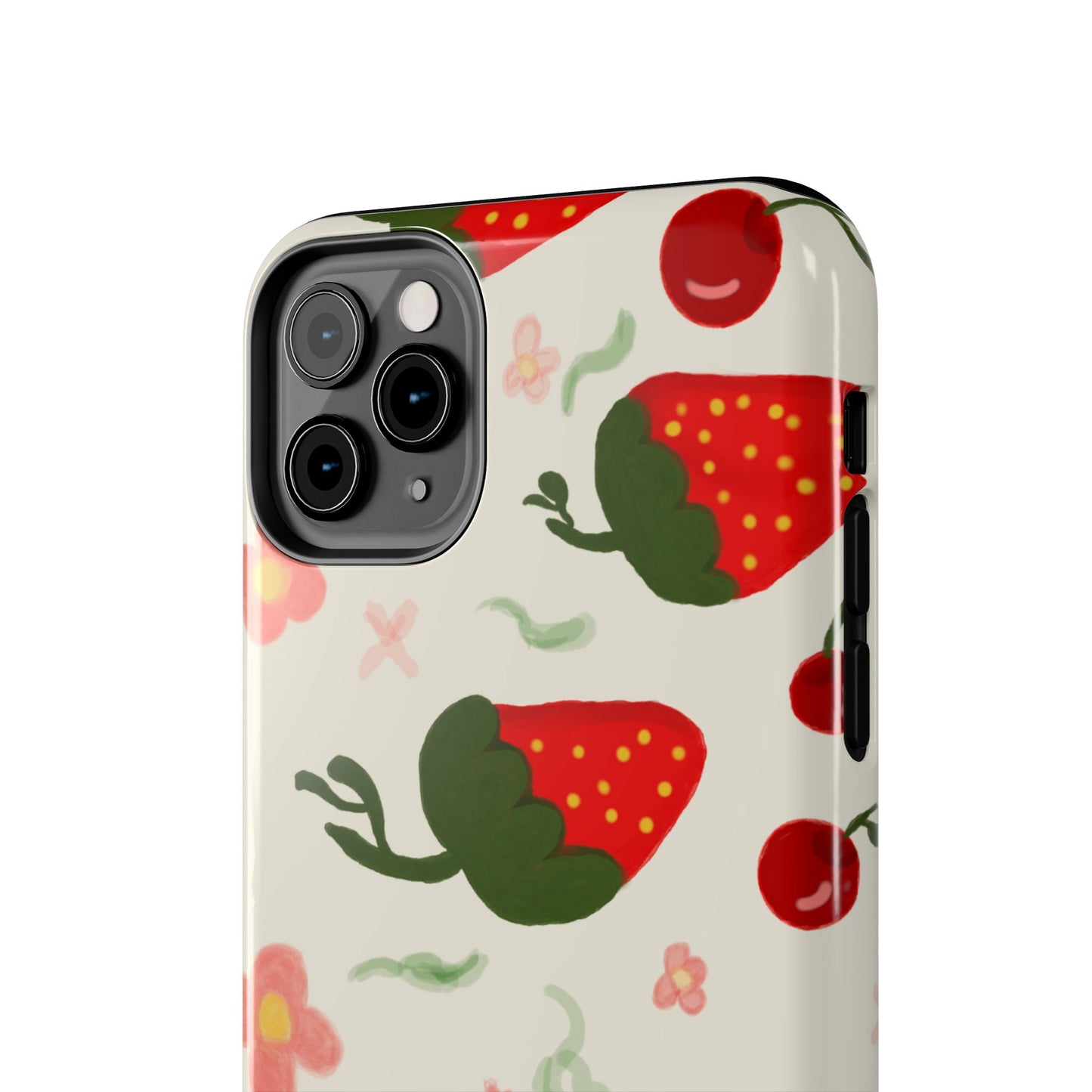 Phone Cases - Strawberry Cherry Floral Pattern Design, Fun Nature-Inspired Vibe