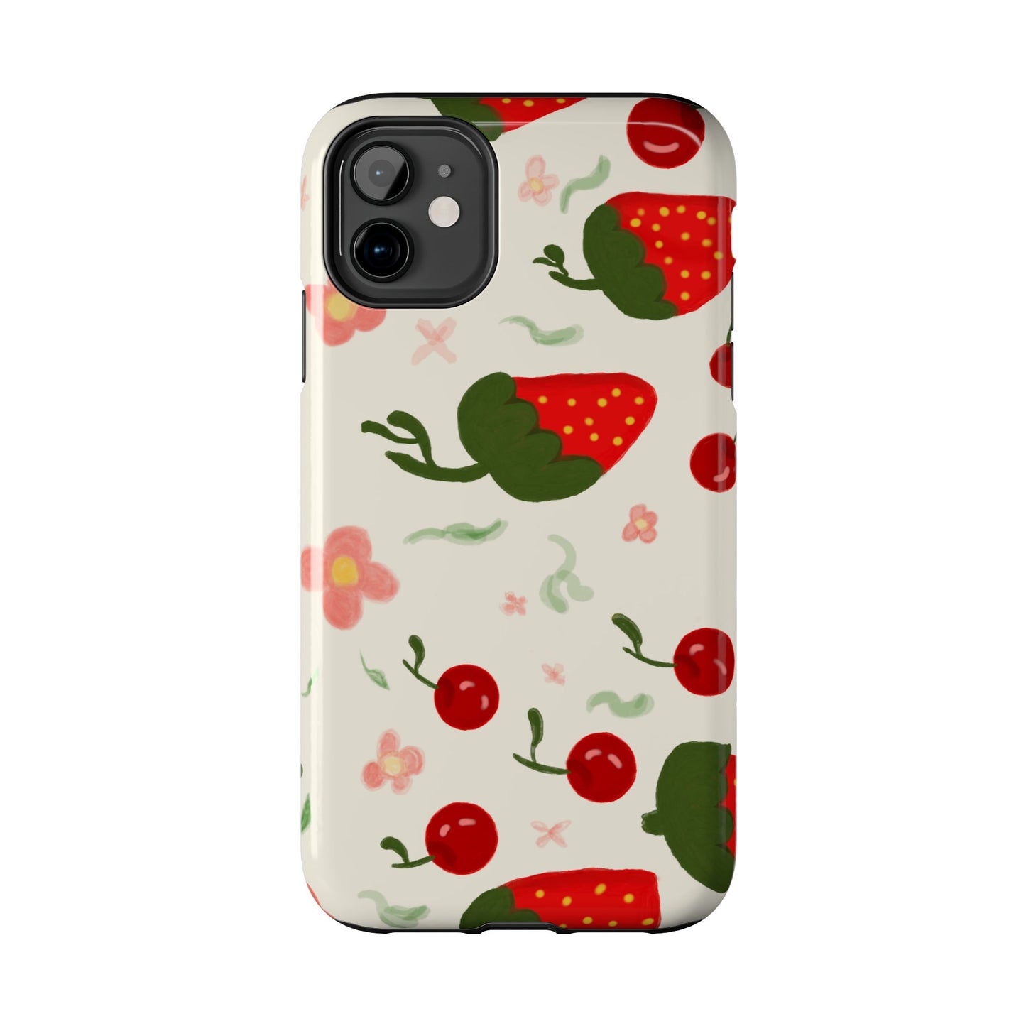 Phone Cases - Strawberry Cherry Floral Pattern Design, Fun Nature-Inspired Vibe