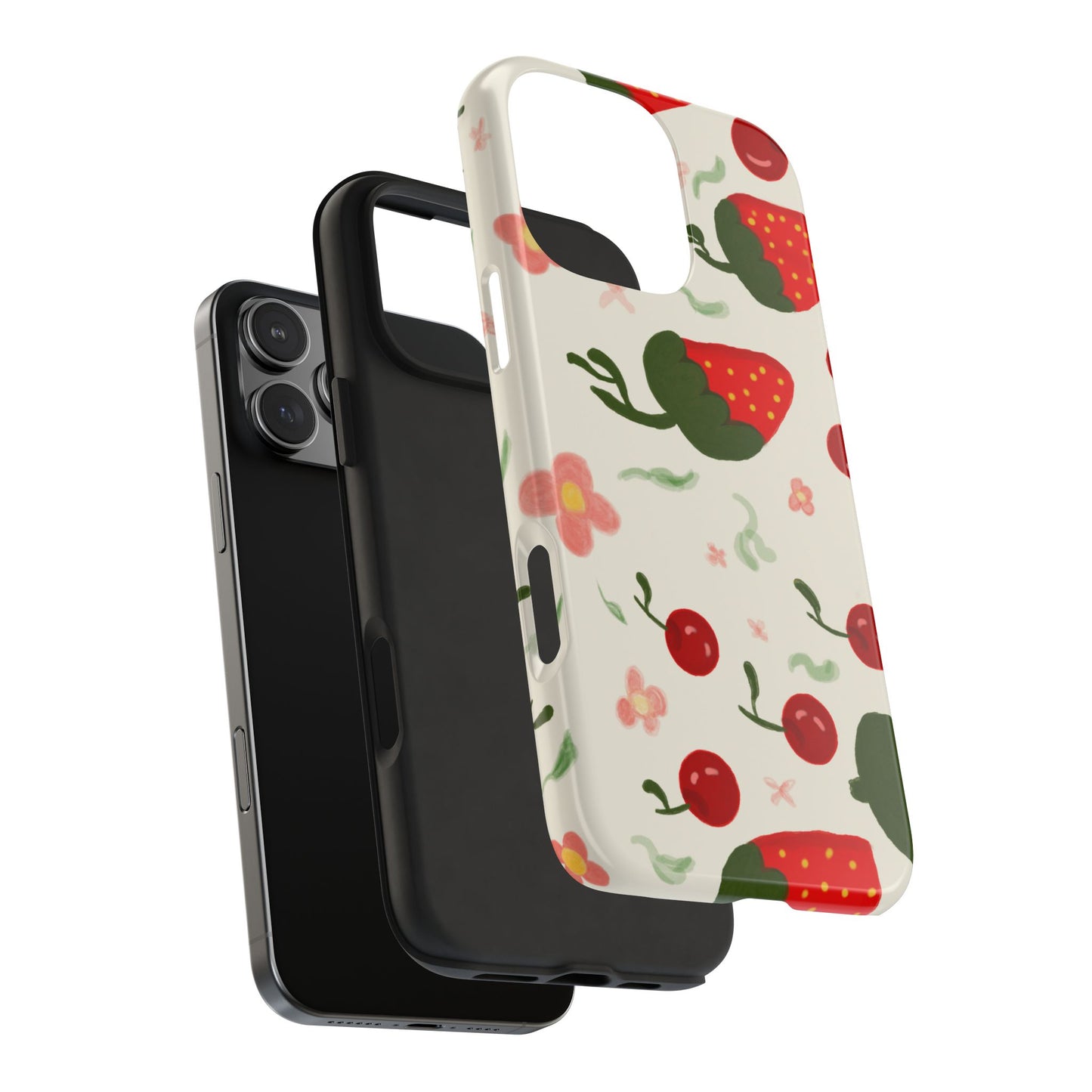 Phone Cases - Strawberry Cherry Floral Pattern Design, Fun Nature-Inspired Vibe