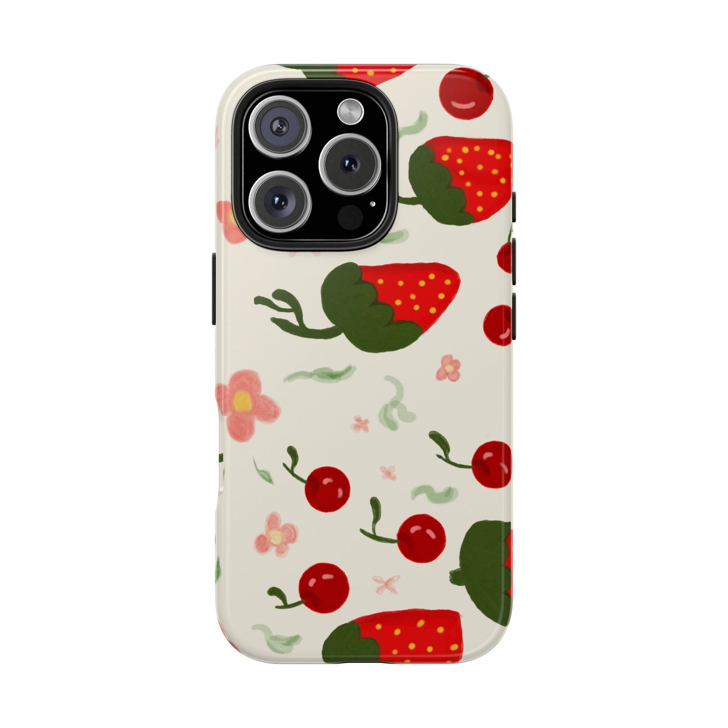 Phone Cases - Strawberry Cherry Floral Pattern Design, Fun Nature-Inspired Vibe